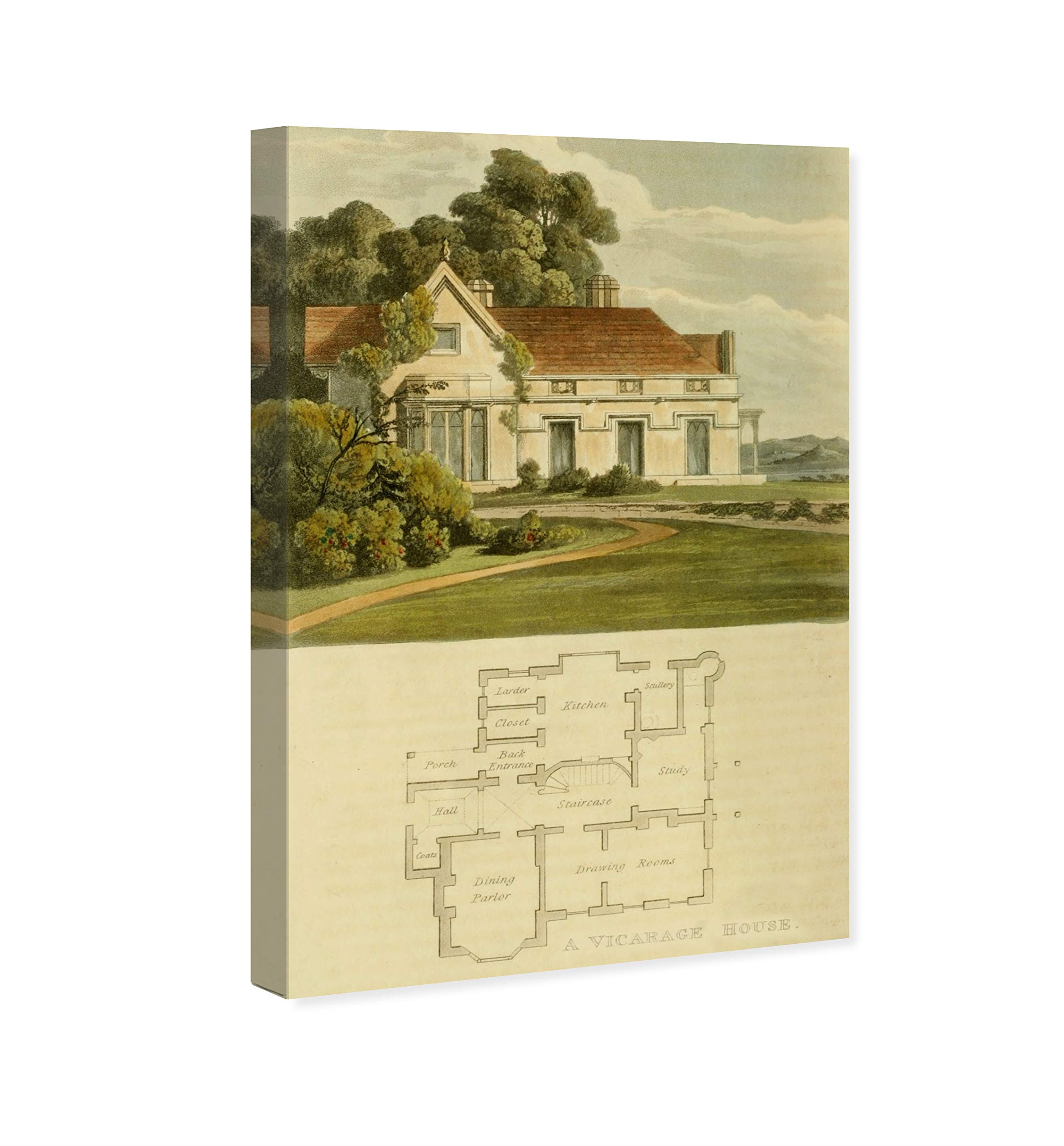 Oliver Gal Artist Co. 'Vicarage House' Architecture Wall Art Canvas Print - 24x36 Inch Green & Brown Home Decor - Perfect for Living Room, Bedroom or Office Wall Decor