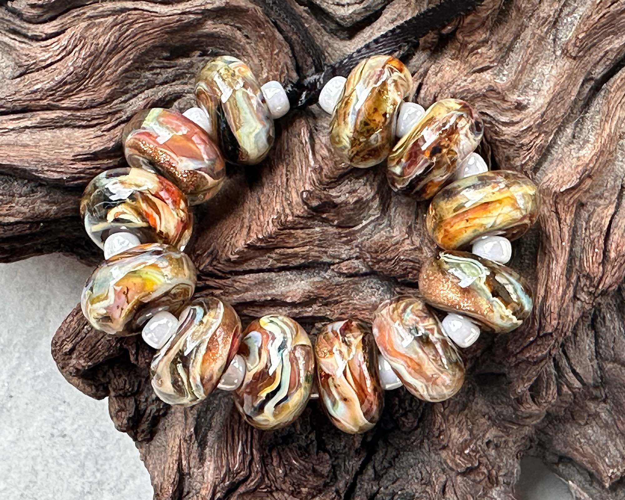 12-Piece Tiger Swirl Glitter Lampwork Glass Beads Set for Jewelry Making - DIY Bracelets, Necklaces & Craft Projects (SRA Certified) | Perfect for Beading, Gift Giving & Boho Style Accessories