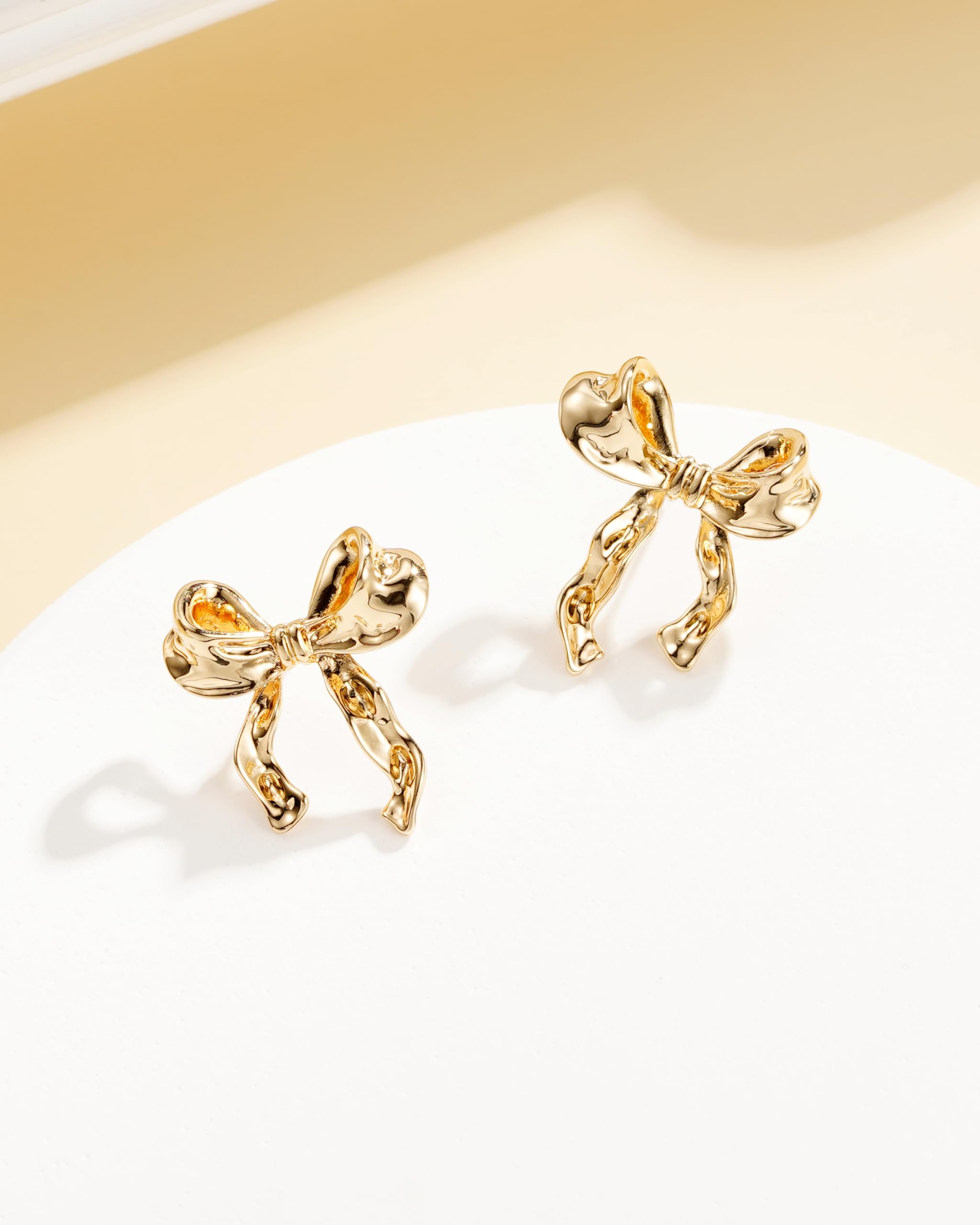 Elegant Gold Bow Earrings for Women & Girls - Trendy Ribbon Stud Jewelry for Christmas Gifts, Party, Wedding & Everyday Wear