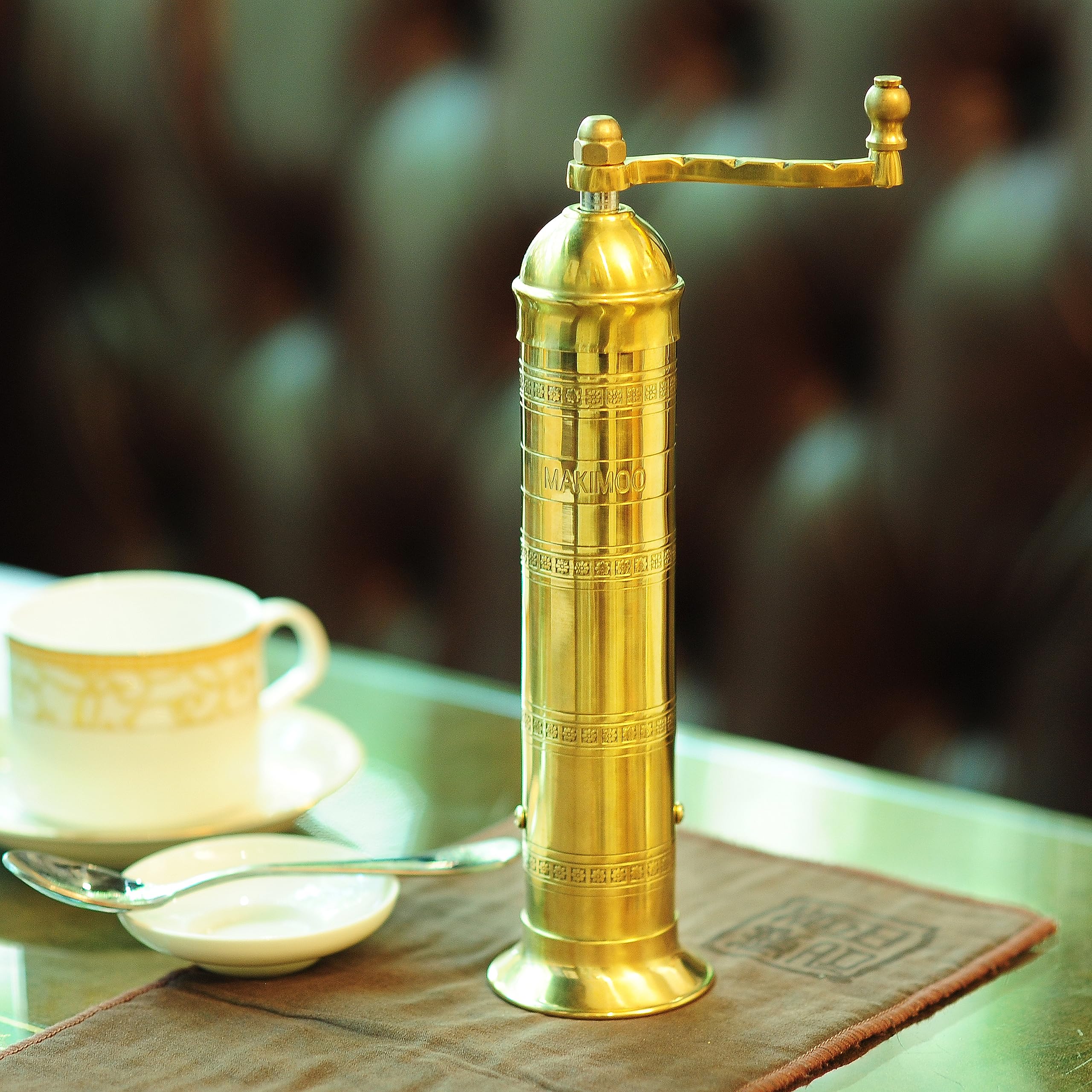 Premium Greek Pepper Mill & Salt Grinder - European Style Brass Spice Grinder - 9 Inch Adjustable Coarseness - Perfect for Kitchen, Dining Table & Gourmet Cooking