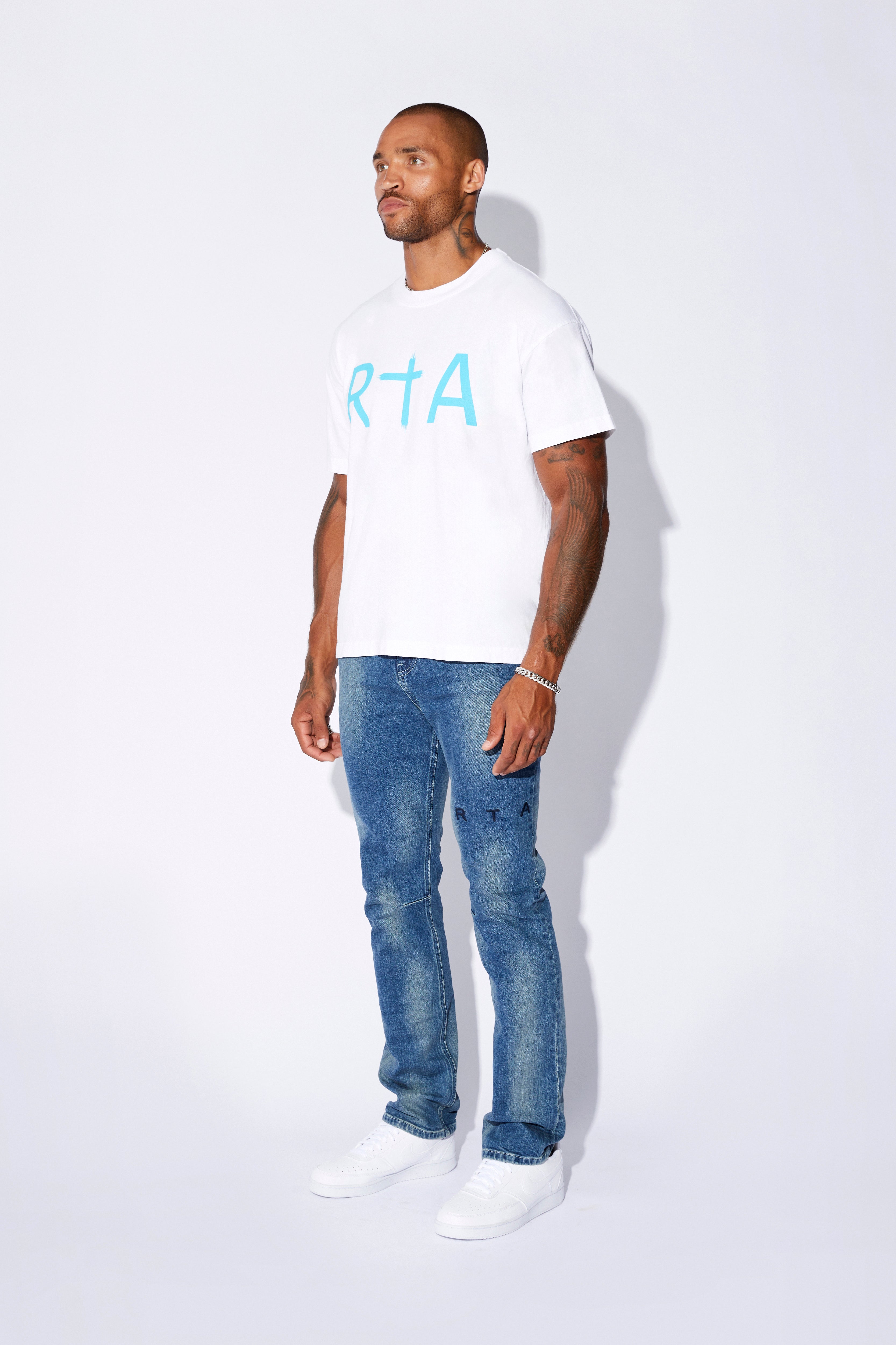 Liam Men's Short Sleeve T-Shirt with Front Logo - Comfortable Casual Blue Cotton Tee for Everyday Wear, Gym & Outdoor Activities