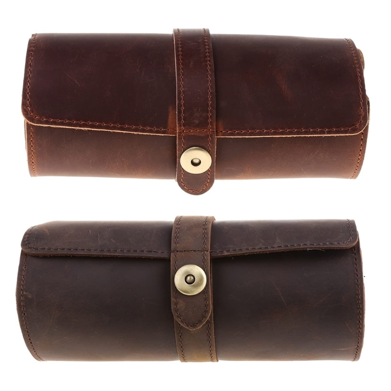 Genuine Leather Watch Roll Travel Case - 3 Slot Vintage Horse Leather Watch Storage Box & Organizer | Portable Watch Display Case for Men, Travel, Collectors & Watch Enthusiasts