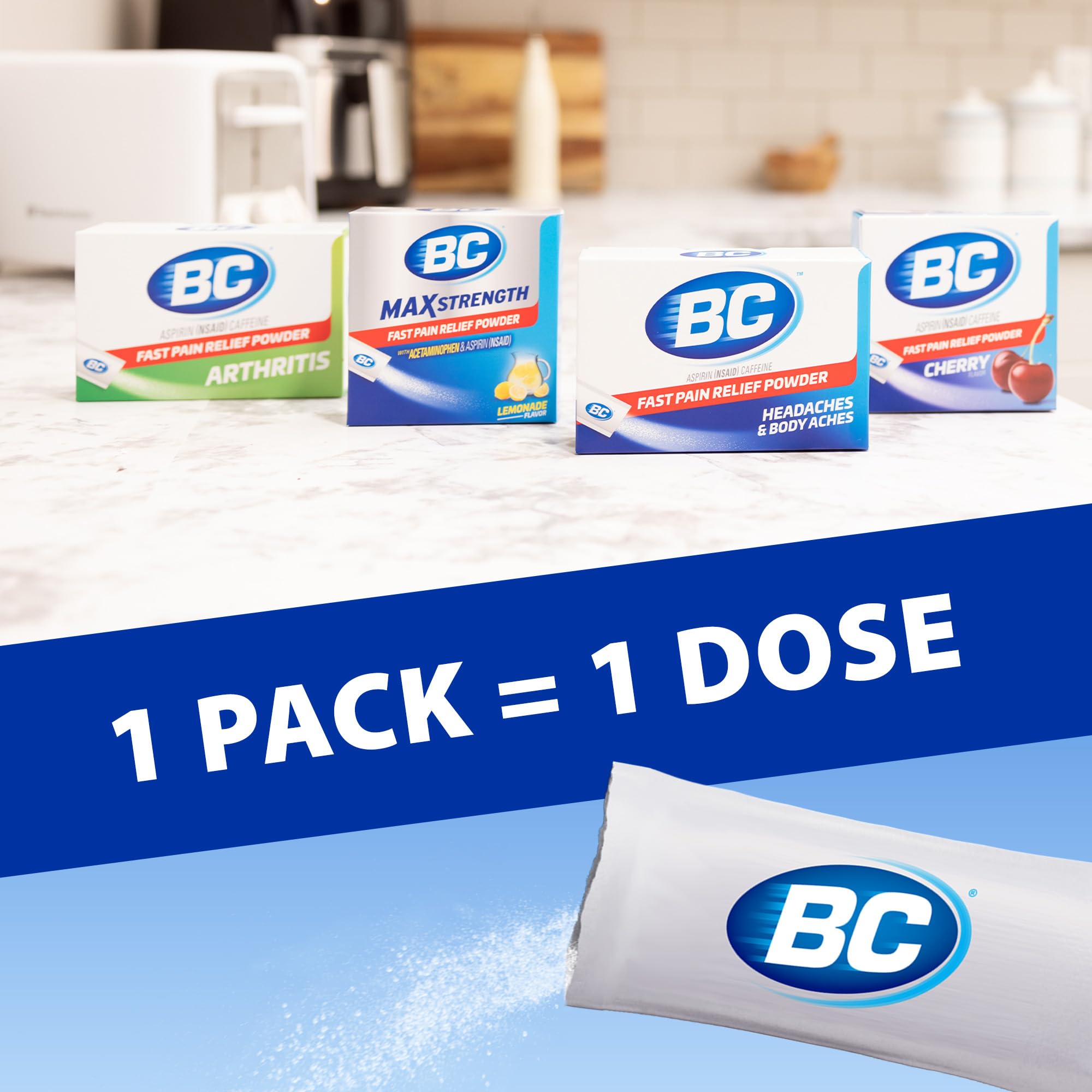 BC Powder Original Strength Pain Reliever - Fast-Acting Aspirin Dissolve Packs (50 Count) | Headache & Muscle Pain Relief for Adults | Work, Travel & Active Lifestyle