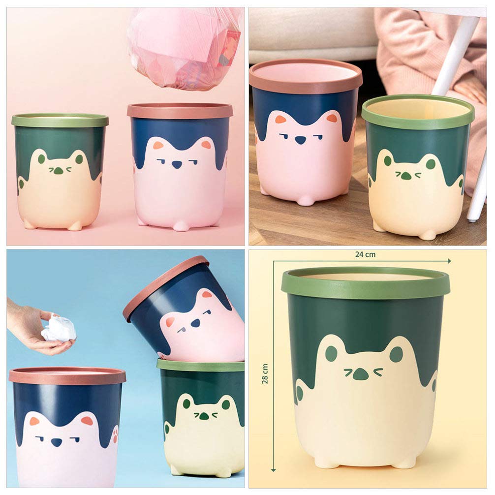 Hemoton 1pc Cartoon Trash Can with Lid - Small Plastic Garbage Bin for Kitchen, Bathroom, Office - Durable PP Material, Mini Waste Container for Home & Workspaces