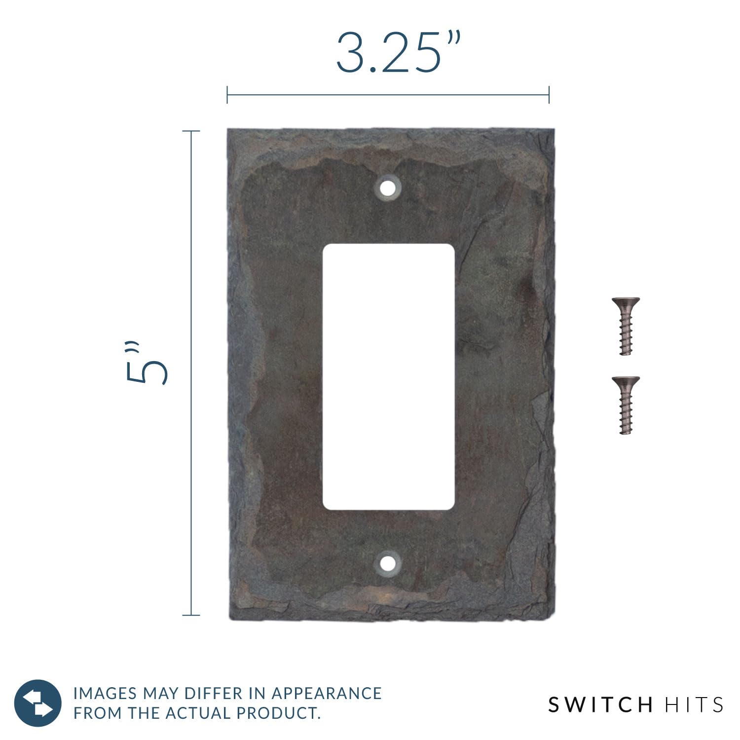 Decorative Recycled Vermont Slate Electrical Switch Plate Outlet Wall Plate - 1 Gang GFCI Rocker, Decora Single Light Switch Cover (3.25” W x 5” H) - Perfect for Home Renovation & Interior Design Projects