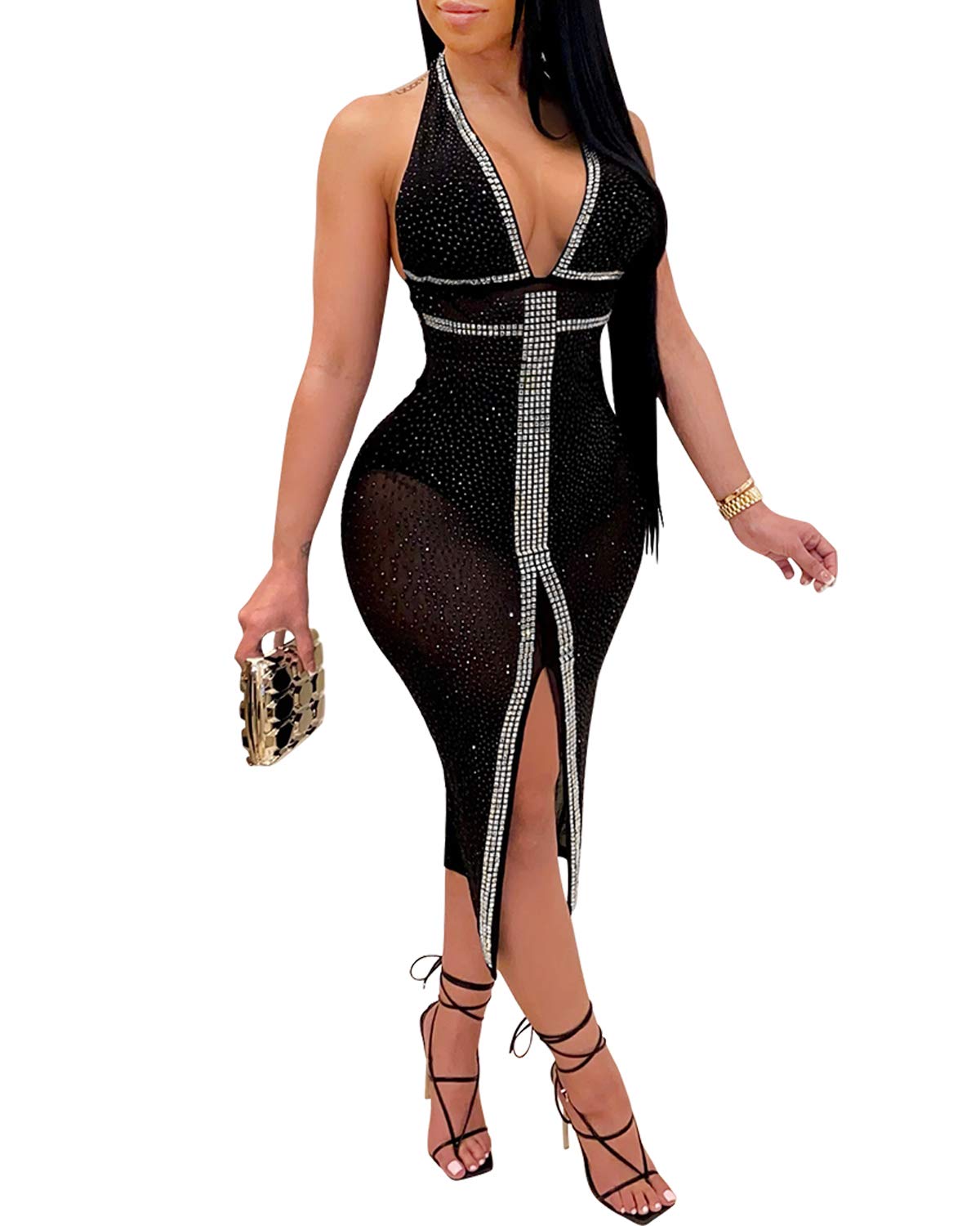 PORRCEY Women's Sexy Club Dress for Night Out - Elegant Party Dresses for Women - Perfect for Nightclub, Cocktail Party & Evening Events
