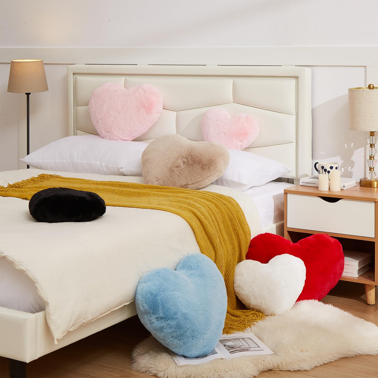 YRXRUS White Faux Rabbit Fur Heart Pillow - 14x17 Inch Large Love Pillow Gift for Mother's Day, Valentine's Day & Anniversary - Coquette Decor Throw Pillow for Living Room, Bedroom & Sofa - Soft Huggable Decorative Cushion for Romantic Gifts & Home Decor