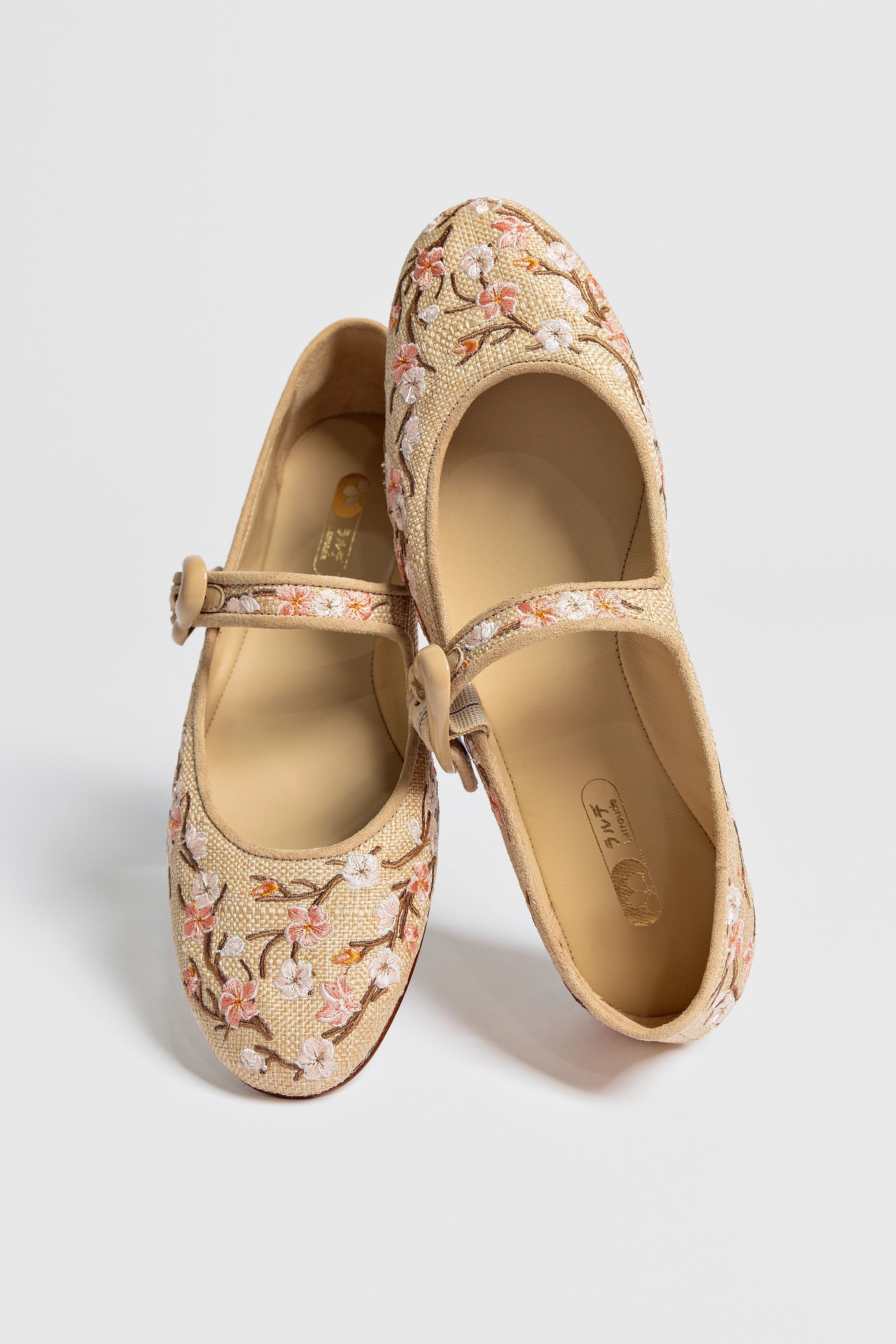 Verona Ballet Flat Shoes for Women - Beige Sakura Printed Raffia - Comfortable & Stylish for Casual Wear, Office, and Spring Outfits