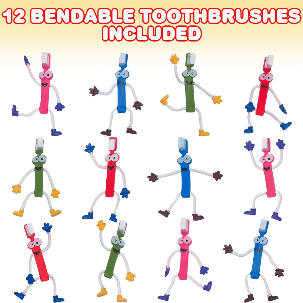 ArtCreativity 12-Pack Bendable Toothbrush Figures - Flexible Fun Toys for Kids & Adults, Stress Relief Fidget Toys, Party Favors, Dentist Office Giveaways, Pinata Fillers - Perfect for Birthday Parties, Classroom Rewards & Anxiety Relief