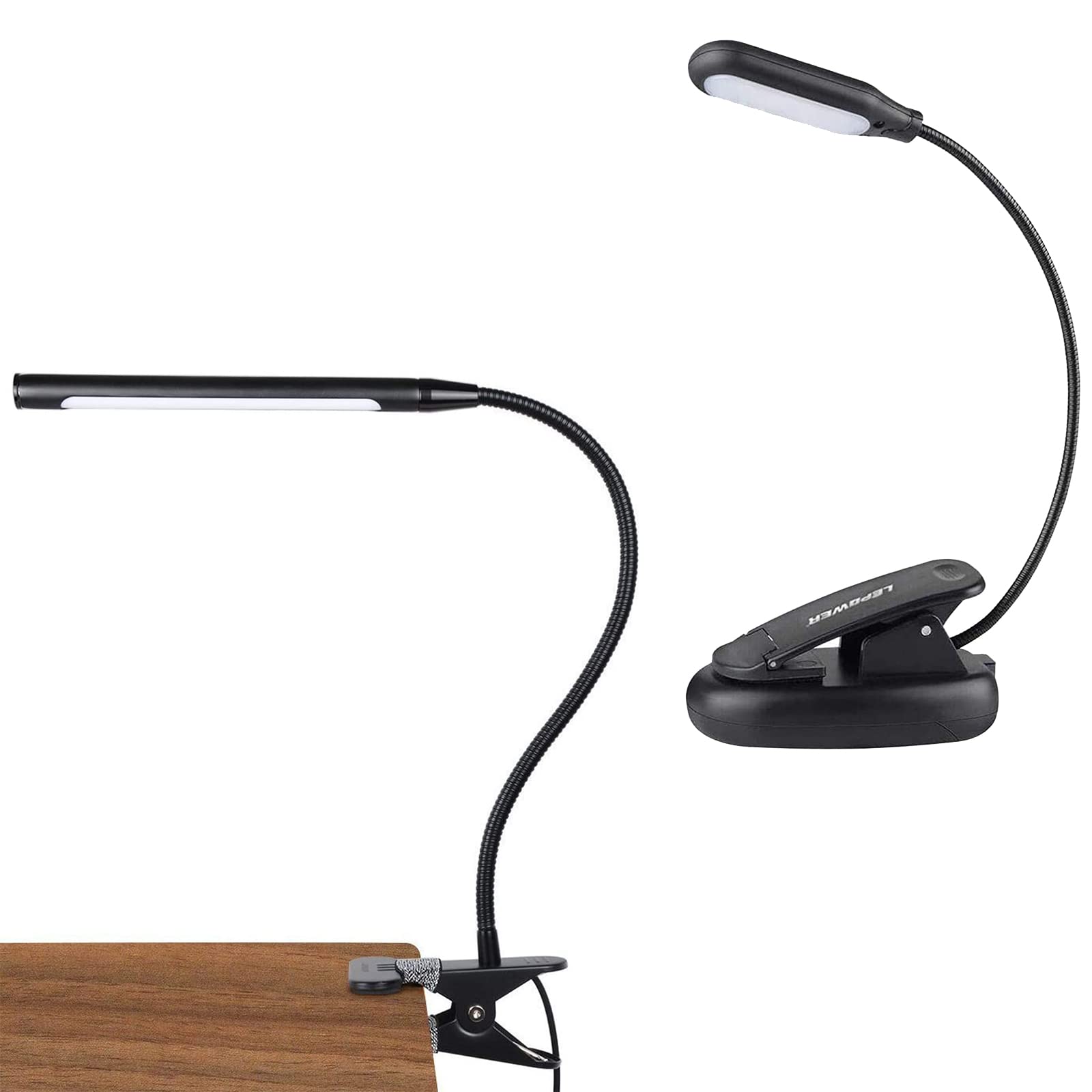 LEPOWER 4W LED Clip On Reading Light with 5 LEDs - Adjustable Book Light for Bed, Nightstand, Office & Study - Perfect for Reading in Bed, Working at Desk, or Crafting in Low Light