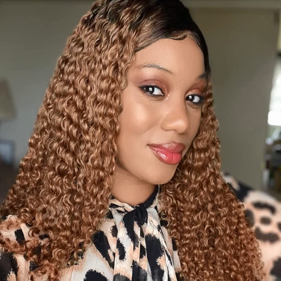 13x4 HD Transparent Lace Front Human Hair Wig - Ombre Curly 18 Inch 150% Density with Baby Hair for Black Women (1B/30 Color) | Perfect for Daily Wear, Parties & Special Occasions