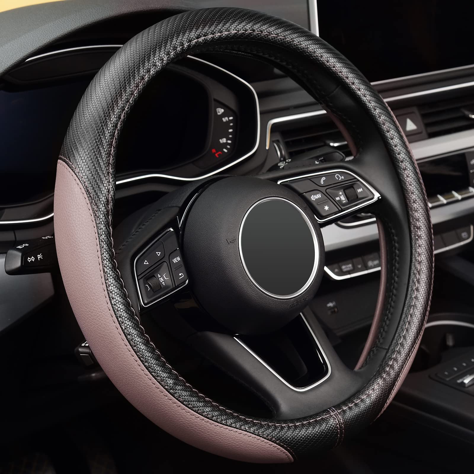 Premium Microfiber Leather Steering Wheel Cover - Universal 15 Inch Anti-Slip Car Accessory (Dark Brown) | Comfort Grip & Heat Protection for Summer Driving | Fits Most Vehicles