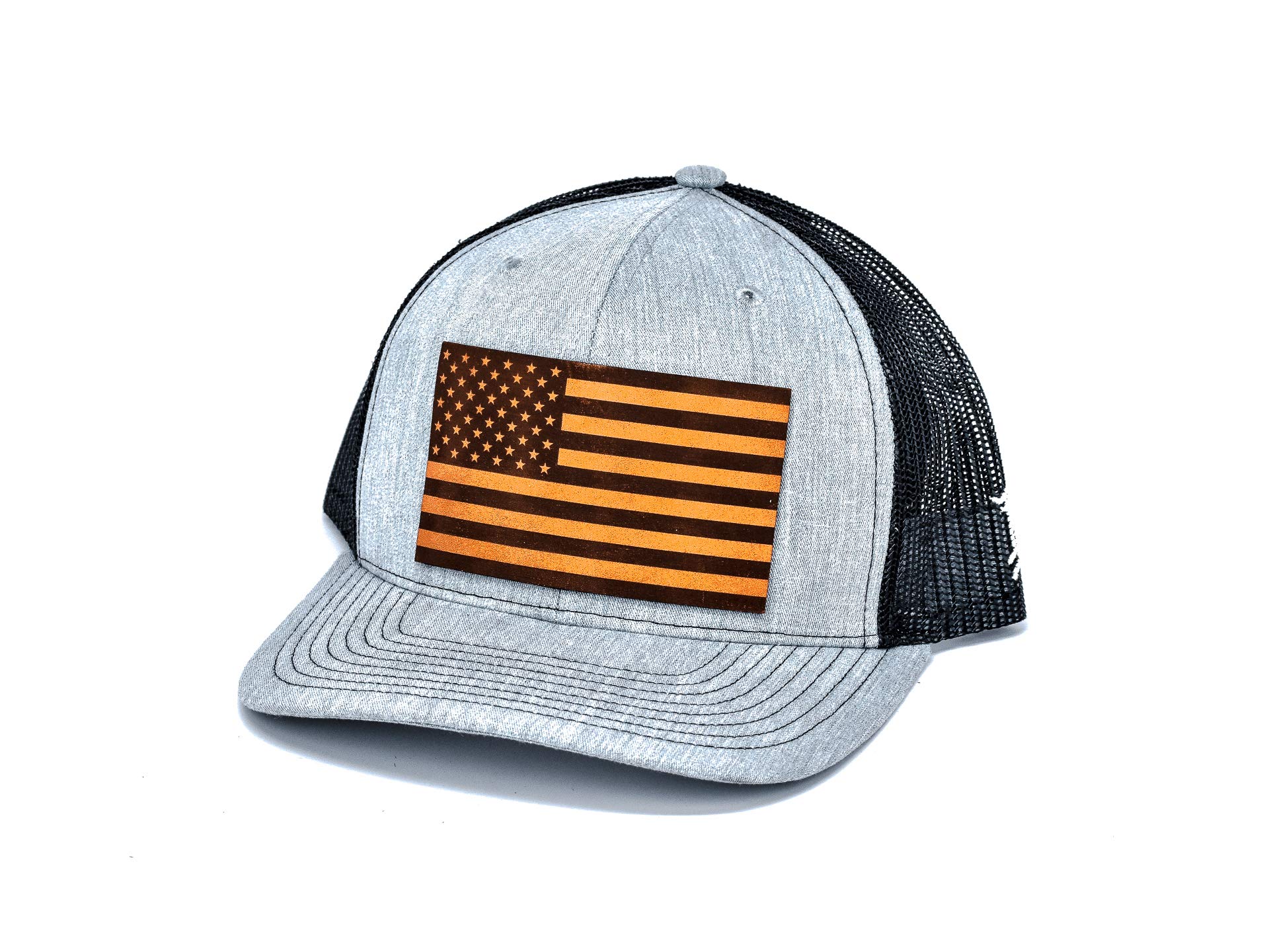 Branded Bills 'The Salute' USA Flag Leather Patch Adjustable Trucker Hat - One Size Fits Most, Patriotic Baseball Cap for Men & Women - Perfect for 4th of July, Veterans Day, BBQ, Outdoor Activities