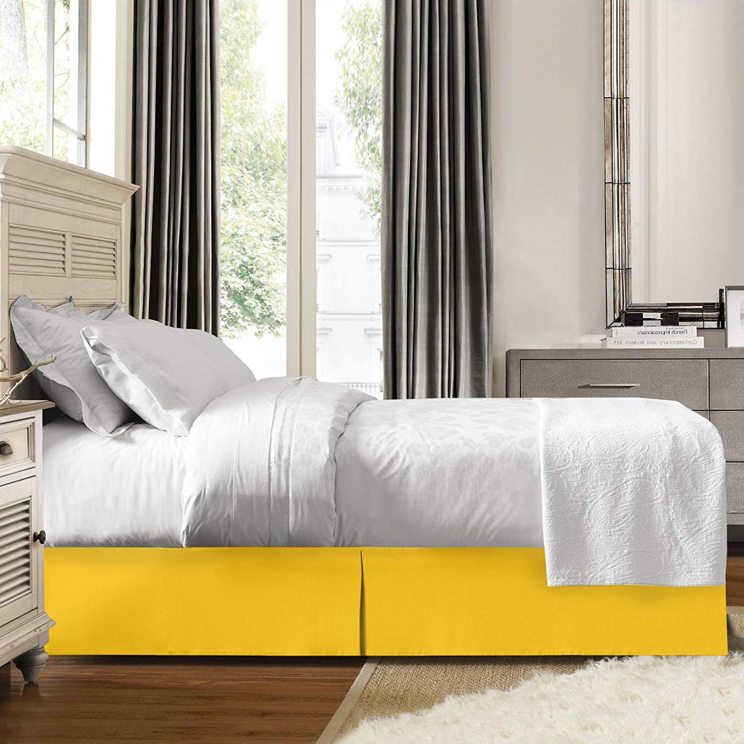 Luxury Pleated Bed Skirt - Premium Microfiber Dust Ruffle with 15
