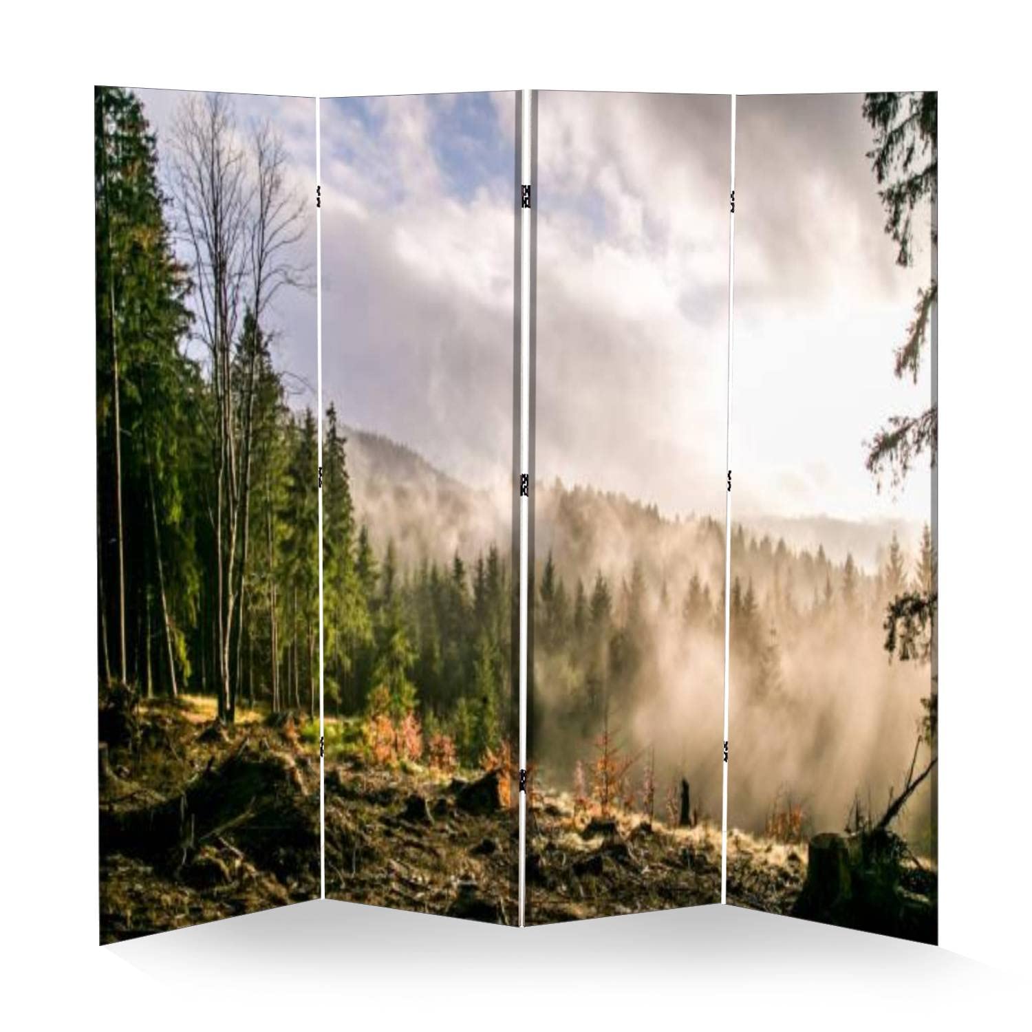 VDSRYGMLB Wooden Room Divider with Autumn Mountain Scenery - 4-Panel Folding Privacy Screen for Home & Office - Dual-Sided Canvas Partition Wall Decor for Living Room, Bedroom, Yoga Studio