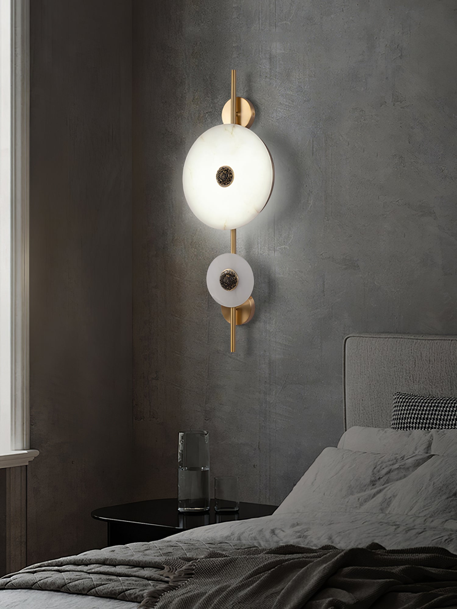 Alabaster Eclipse Wall Light - Modern Minimalist Sconce for Bedroom, Living Room & Hallway - Energy Efficient LED Wall Lamp for Home Decor