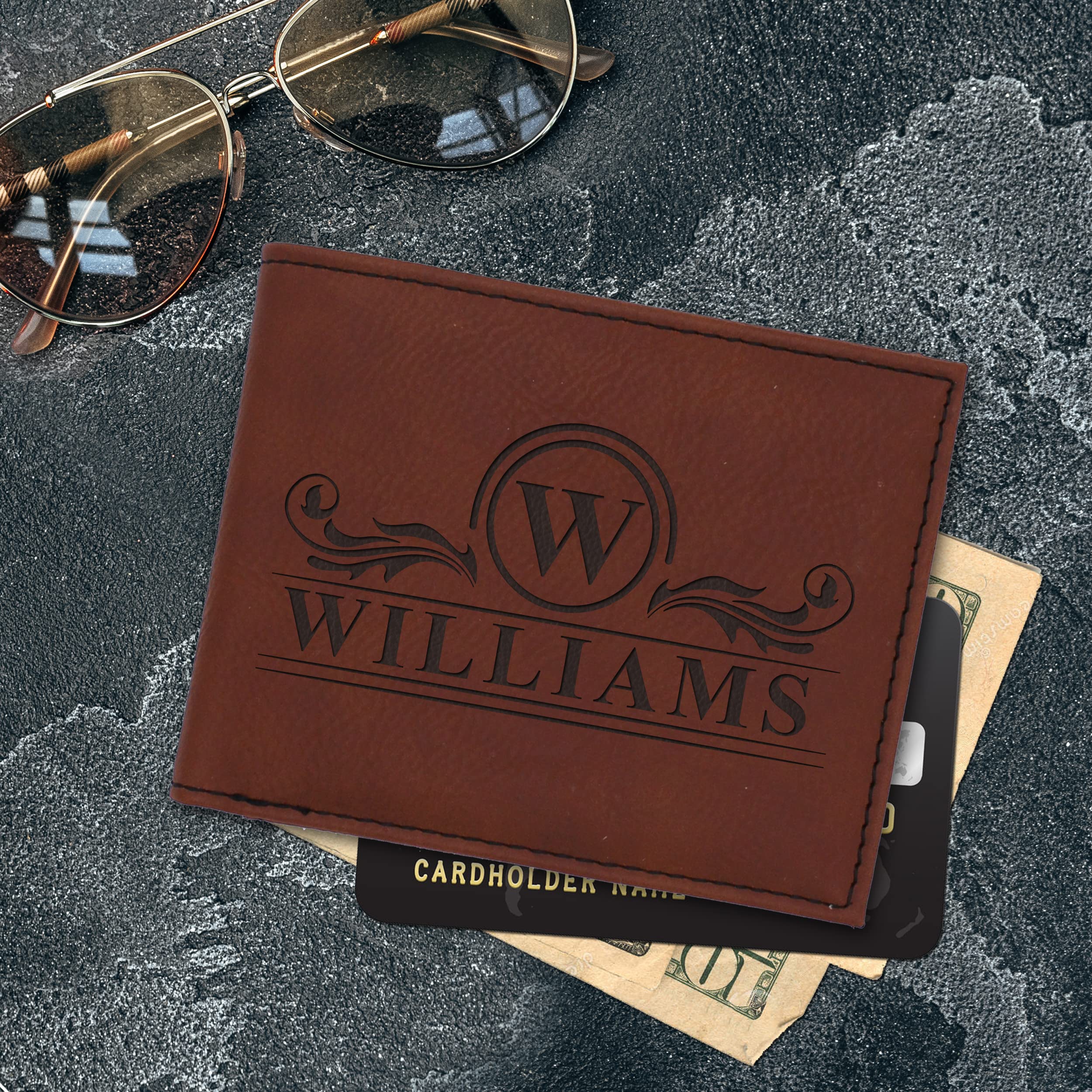 Custom Personalized Men's Bi-Fold Leather Wallet with ID Window - Rust Brown | RFID Blocking | Gift for Dad, Husband | Perfect for Everyday Carry & Travel