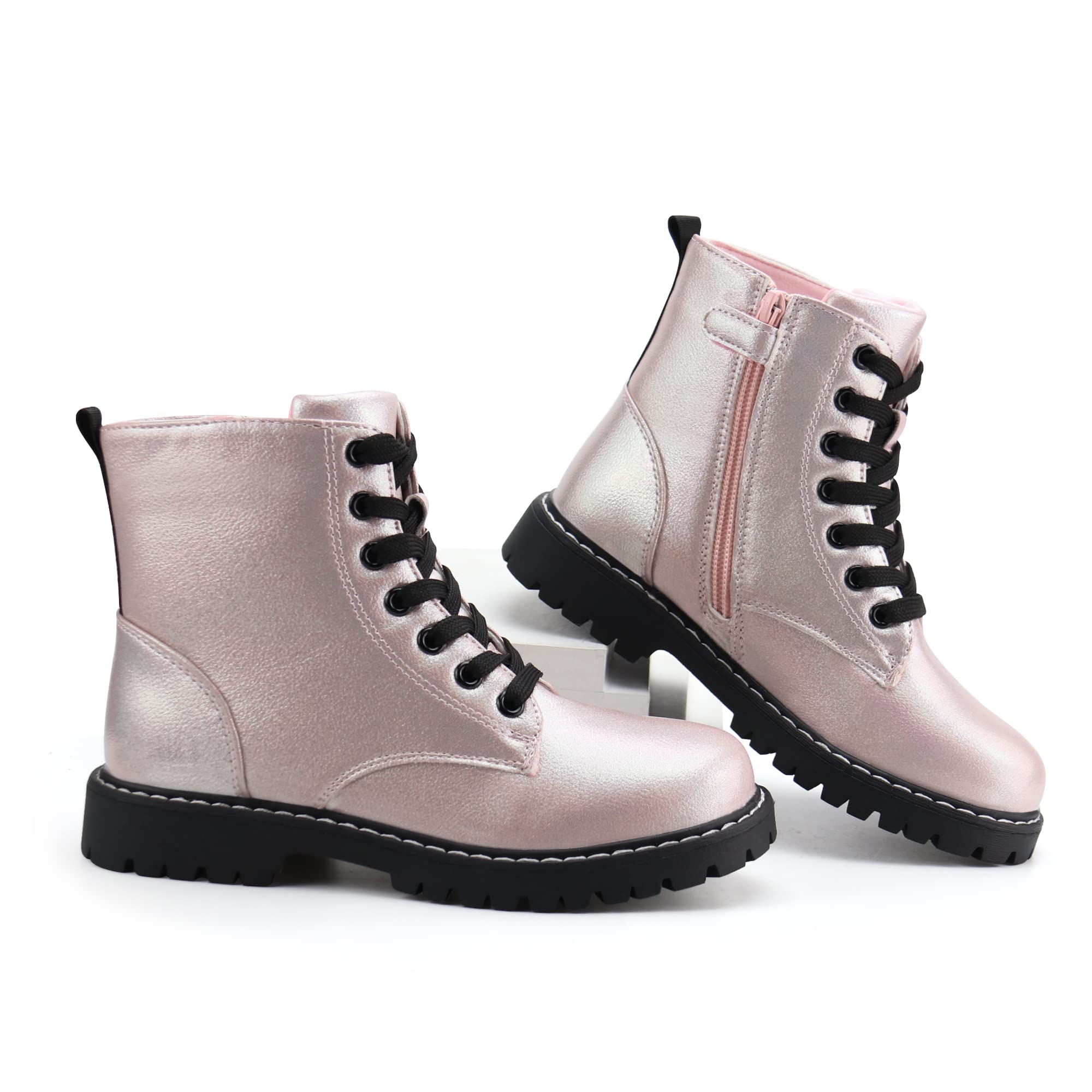 Firelli Kids Ankle Boots for Boys & Girls - Side Zipper & Lace Up Work Boots, Durable Combat Boots for School, Outdoor Play & Everyday Wear