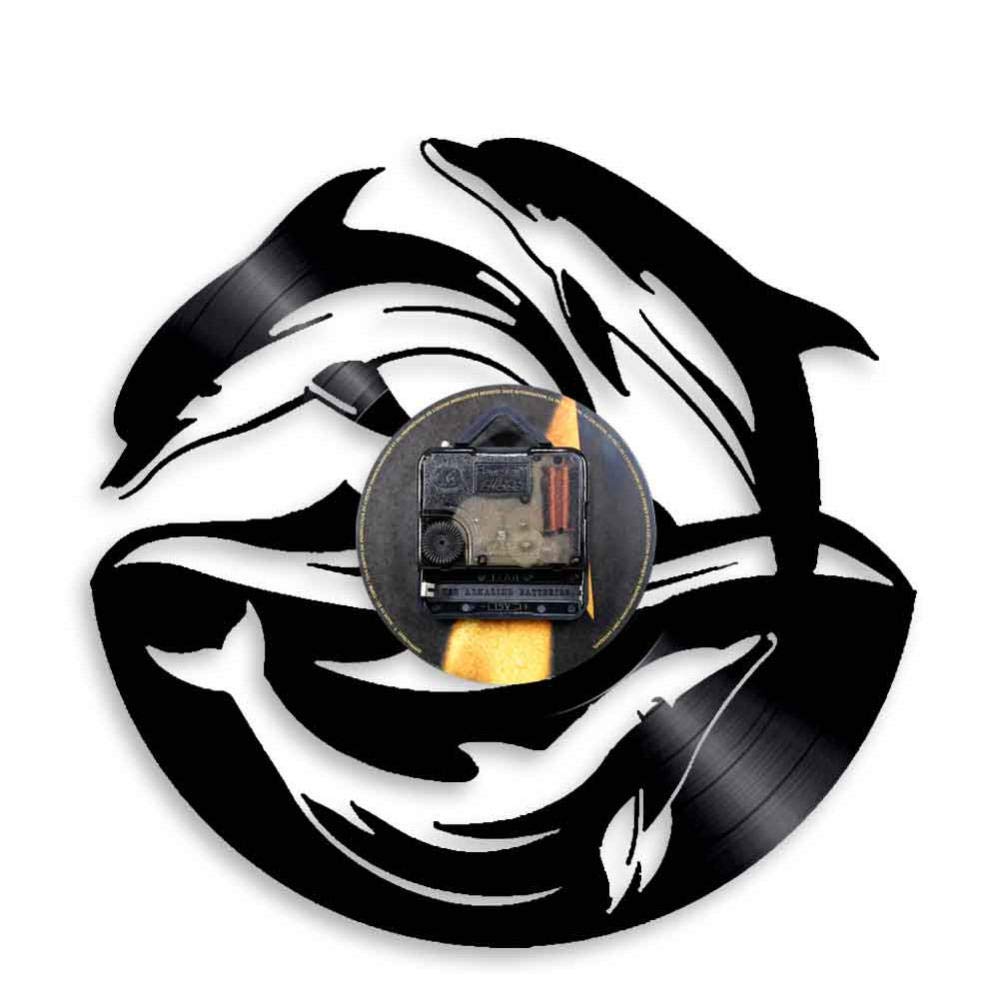 KingLive 12 Inch Black LED Vinyl Record Wall Clock with Dolphin Art - Modern Home, Office, Kids Bedroom Decor - Unique Gift Idea for Music Lovers & Creative Spaces