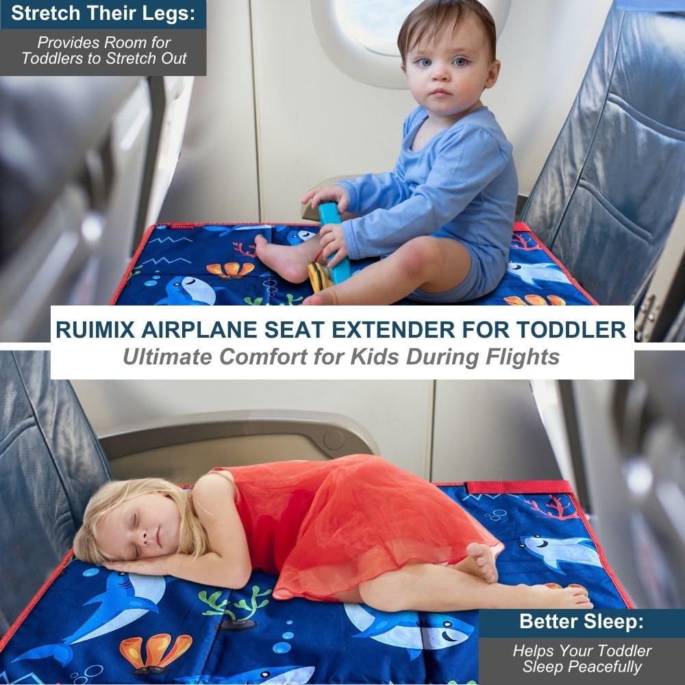 Blue Shark Toddler Airplane Seat Extender & Travel Bed - Portable Kids Inflight Sleep Solution for Long Flights | Airplane Must-Have for Comfortable Family Travel