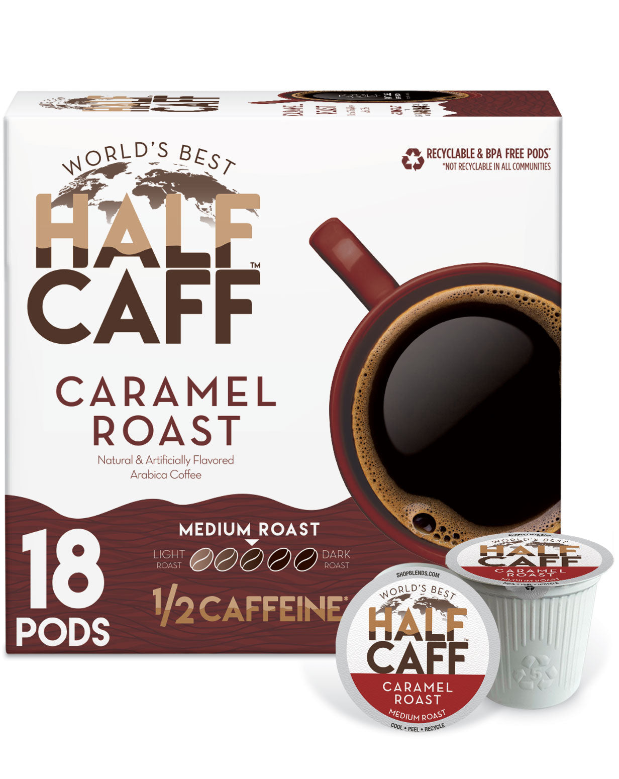 Best Half Caff™ Caramel Roast Coffee Pods - Compatible with Keurig 2.0 - Perfect for Morning Brew & Afternoon Pick-Me-Up