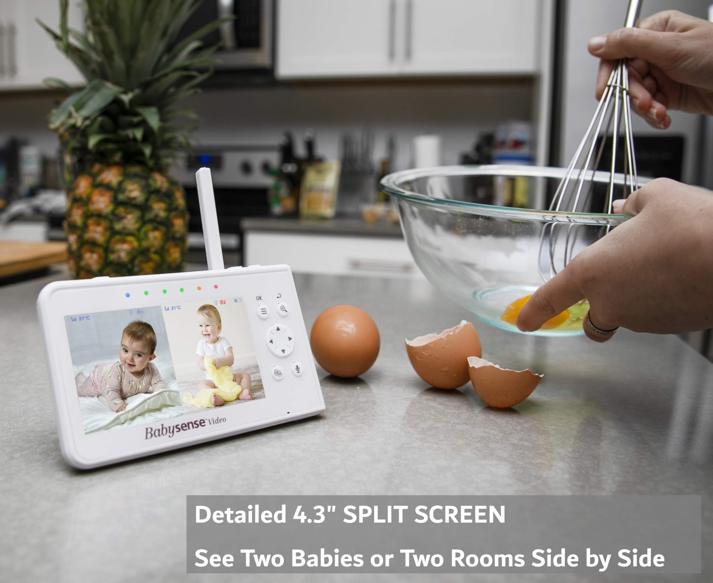 Babysense V43 Split Screen Video Baby Monitor with 2 PTZ Cameras & 7 Under-Mattress Movement Sensor - 2-in-1 Baby Monitor Bundle for Nursery Safety & Peace of Mind | Night Vision, Real-Time Alerts, Smartphone Connectivity