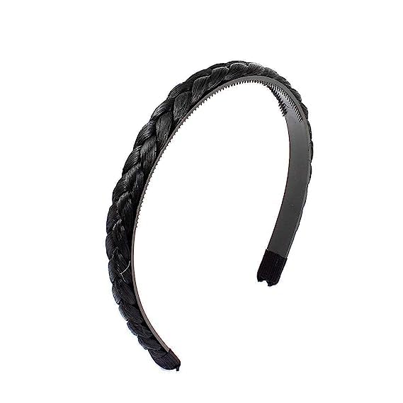 Women's Synthetic Braided Headband with Teeth - 0.6 Inch Wide Black Hair Accessory for Girls & Women | Perfect for Everyday Wear, Workouts, and Styling