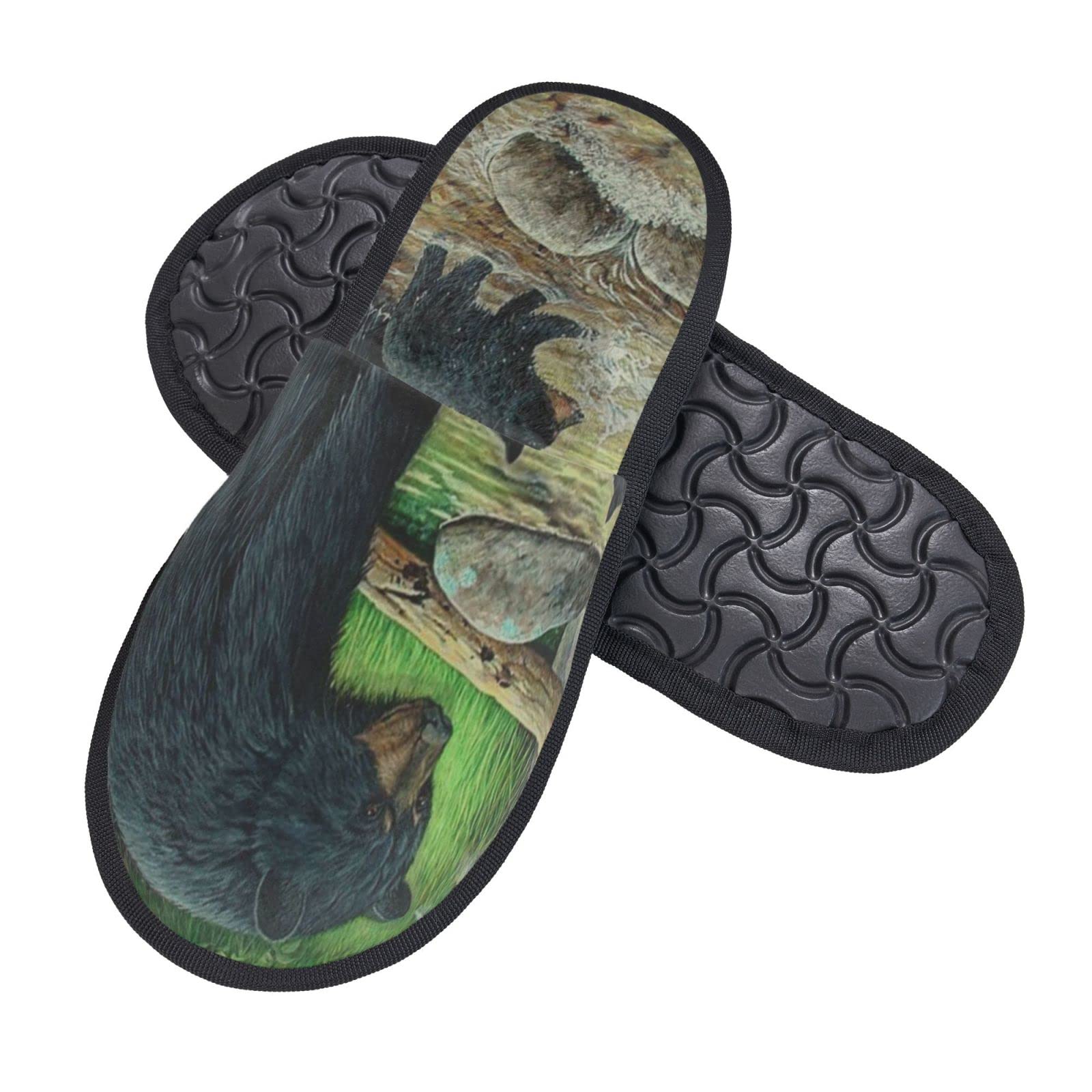 **Black Bear Fluffy Indoor Slippers - Warm Winter House Shoes for Men & Women - Cozy Home Comfort for Relaxing & Lounging**
