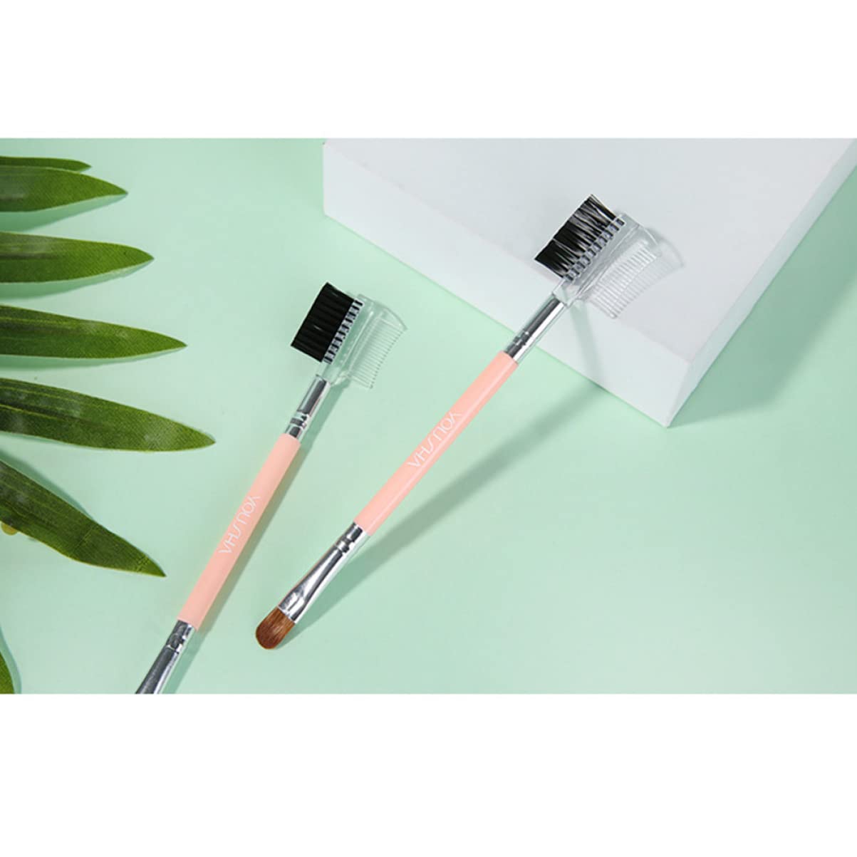 FRCOLOR 3-Piece Professional Makeup Brush Set - Dual-Ended Eyebrow Brush, Spoolie & Eyeshadow Brush for Perfect Brows & Eye Makeup | Ideal for Daily Use, Salon & Travel