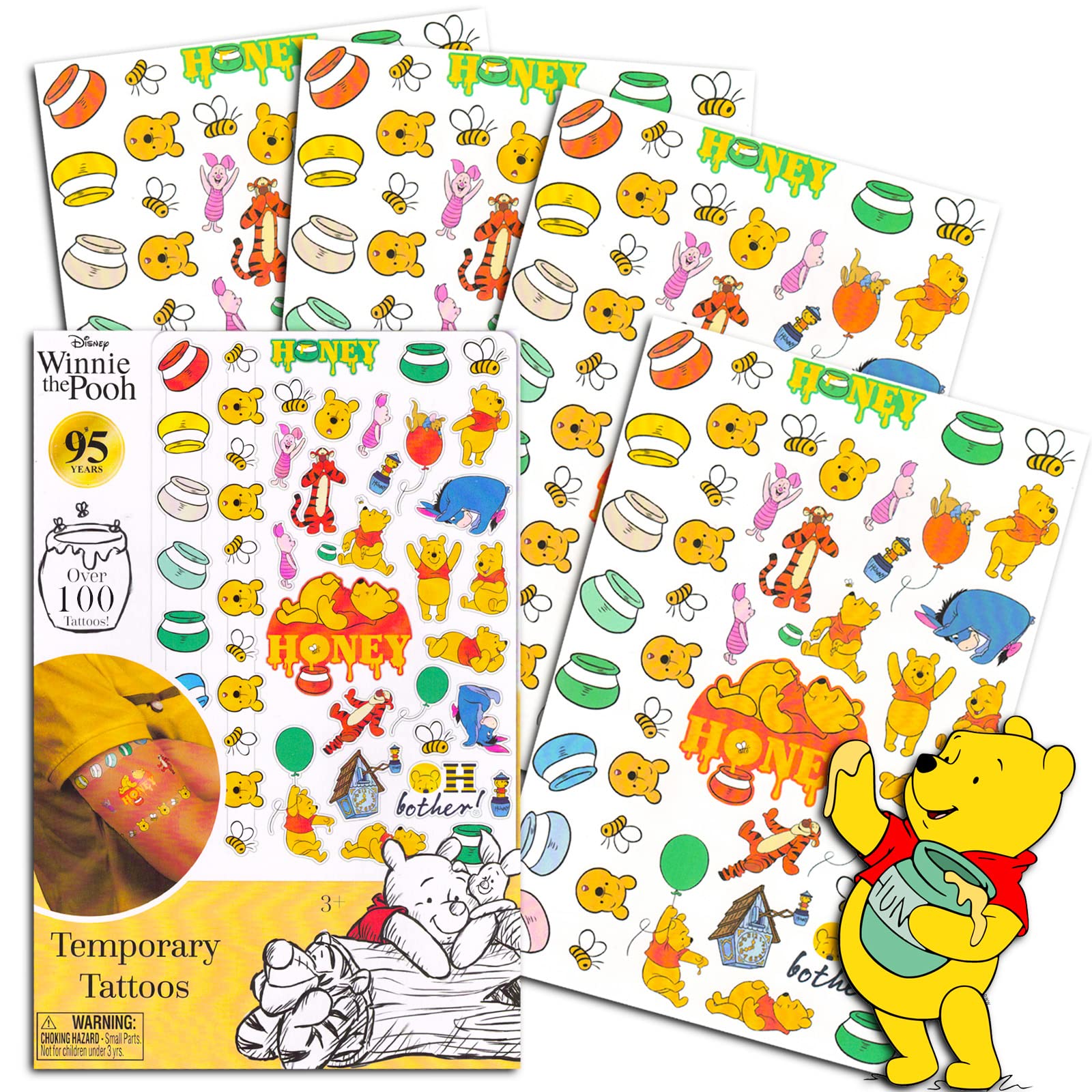 Disney Winnie the Pooh Temporary Tattoos for Kids - 100+ Cute Cartoon Tattoo Stickers for Birthday Party Favors, Baby Showers & Costume Events | Perfect for Kids Dress Up, Themed Parties & Fun Activities