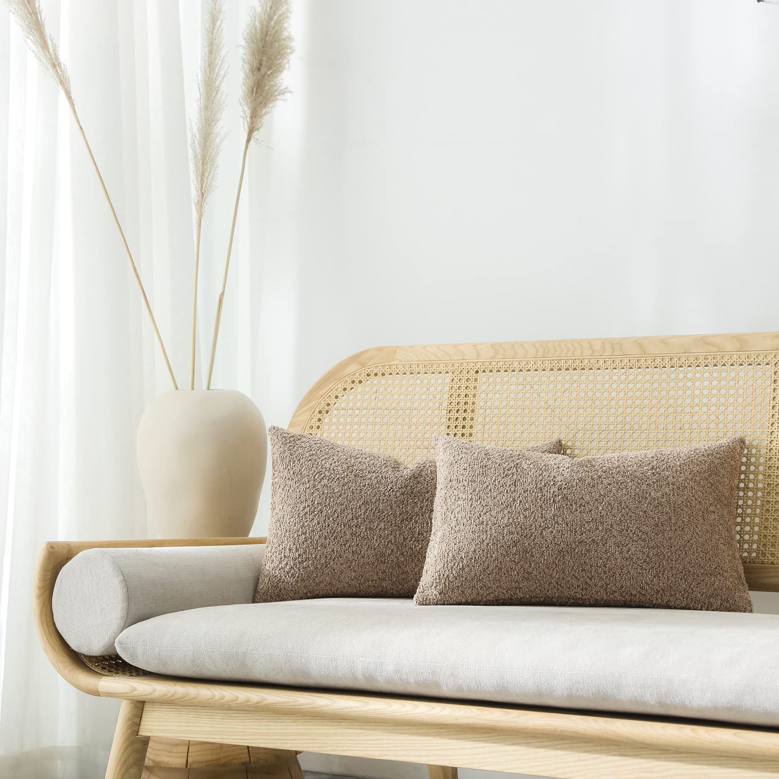 FIOUOVO Farmhouse Throw Pillow Covers 12x20 - Set of 2 Textured Rustic Decorative Pillow Cases for Bed, Couch & Living Room - Neutral Tan Accent Cushions - Perfect for Cozy Home Decor & Seasonal Styling