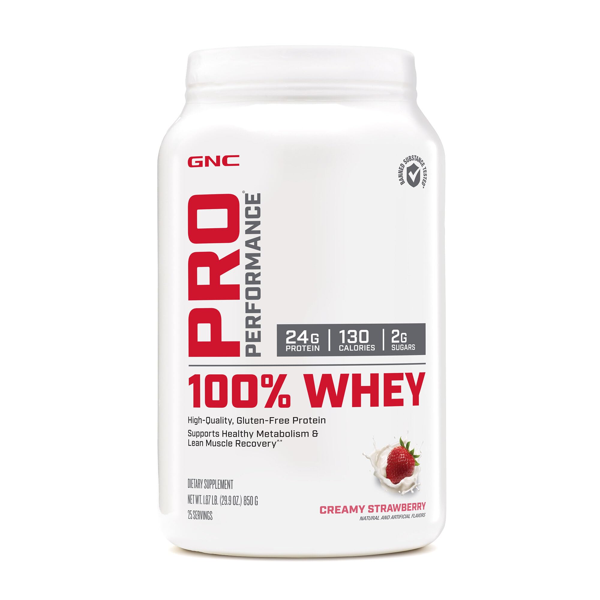 GNC Pro Performance 100% Whey Protein Powder - Creamy Strawberry Flavor | 25 Servings for Muscle Recovery & Metabolism Support | Ideal for Post-Workout, Weight Management & Fitness Enthusiasts