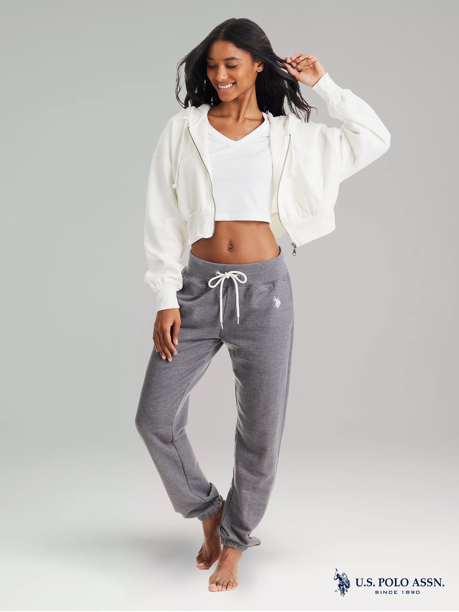 U.S. Polo Assn. Women's Sweatpants with Pockets - French Terry Joggers & Wide Leg Lounge Pants for Casual Wear, Yoga, and Home Comfort