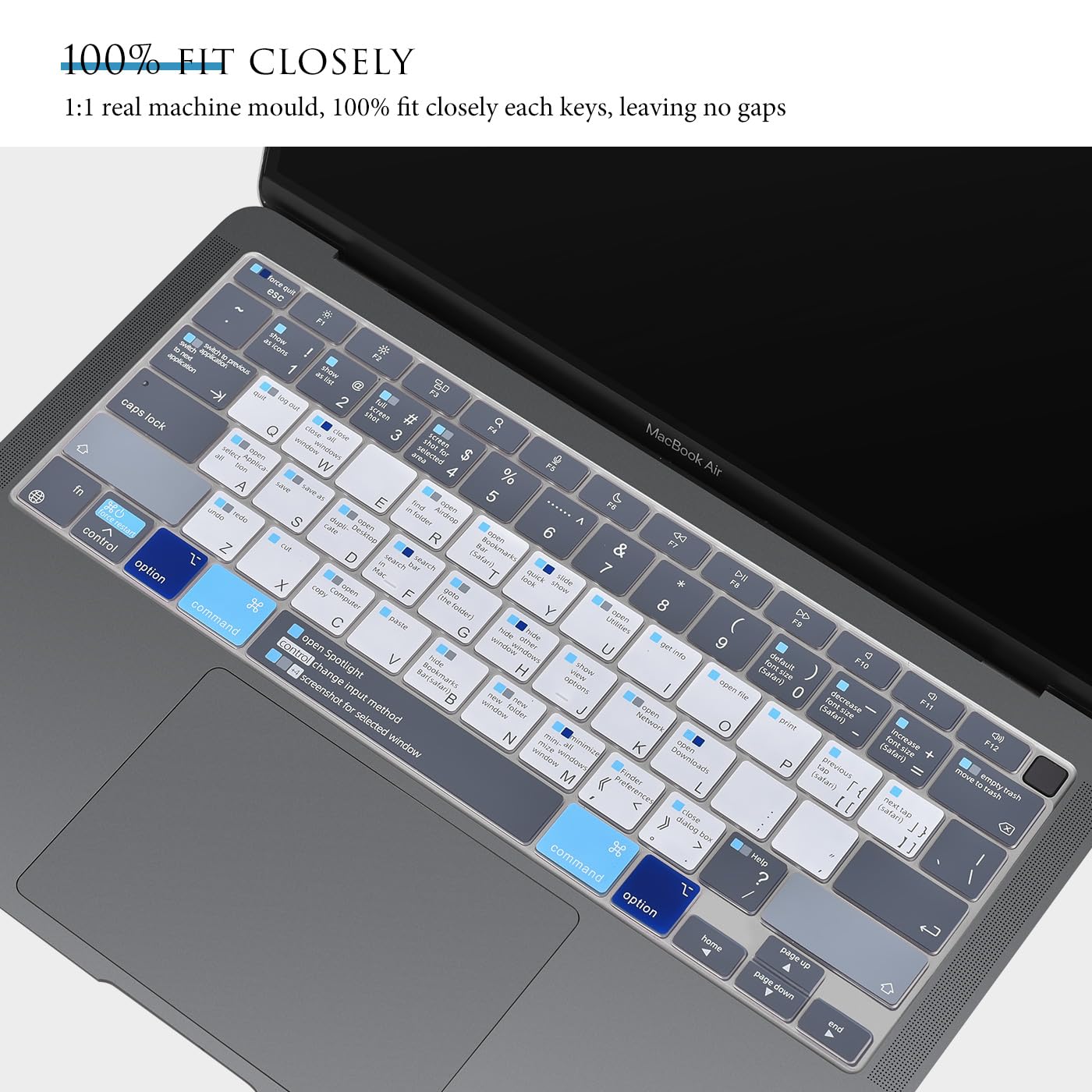 Silicone Keyboard Cover for MacBook Air 13 inch 2020 (A2337 M1 A2179) with Touch ID - Magic Keyboard Skin with Mac OS Shortcut Keys (Blue & White) - Perfect for Work, Study & Travel Protection