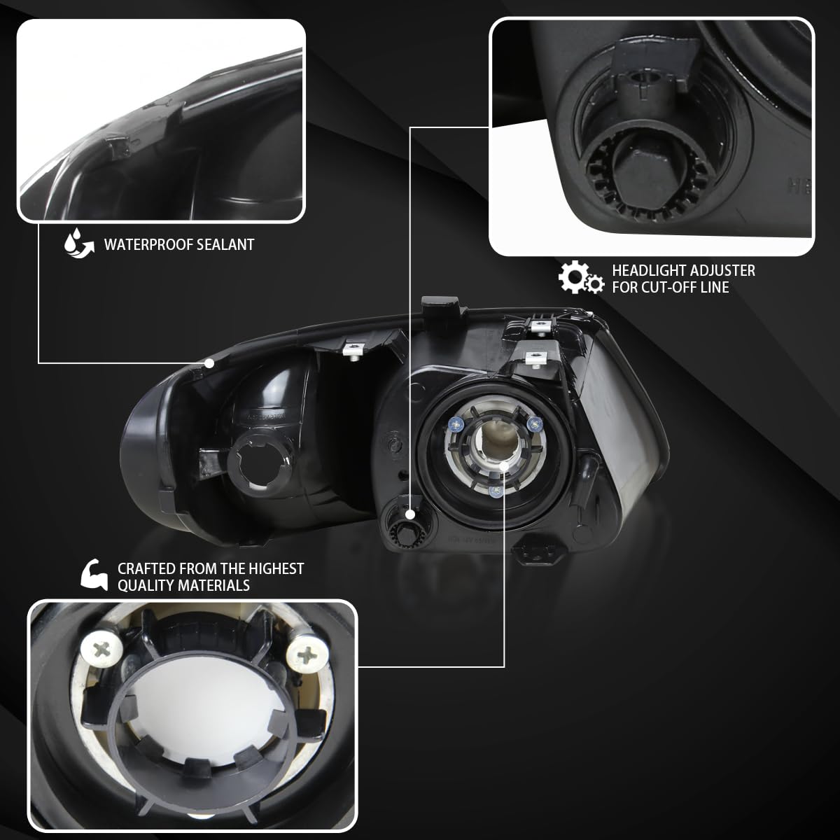 AUTOZENSATION Black Euro Headlights with Amber Reflector - Compatible with 2001-2007 Dodge Caravan & Chrysler Town & Country - Left & Right Pair - Perfect for Night Driving and Vehicle Customization