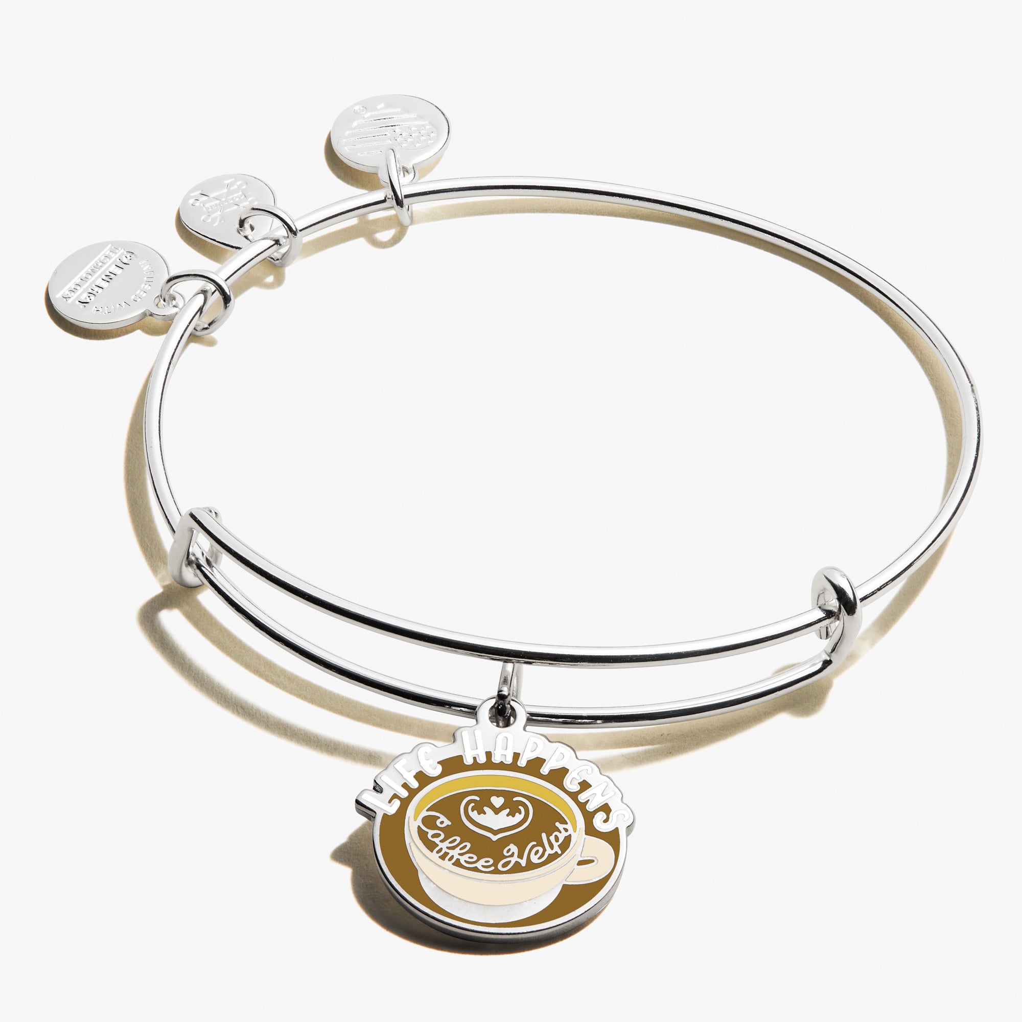 Life Happens Coffee Helps Inspirational Charm Bangle - Motivational Jewelry Gift for Women, Coffee Lovers - Perfect for Daily Wear, Office & Coffee Dates