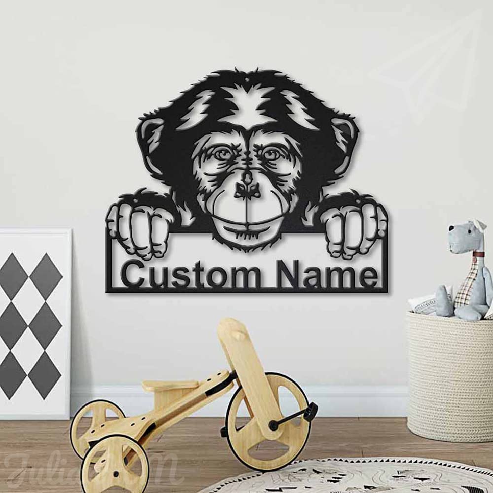 Personalized Chimpanzee Monkey LED Wall Art - 18x18 Inches Custom Metal Sign with Lights for Home & Bar Decor - Perfect for Living Room, Bedroom, or Man Cave