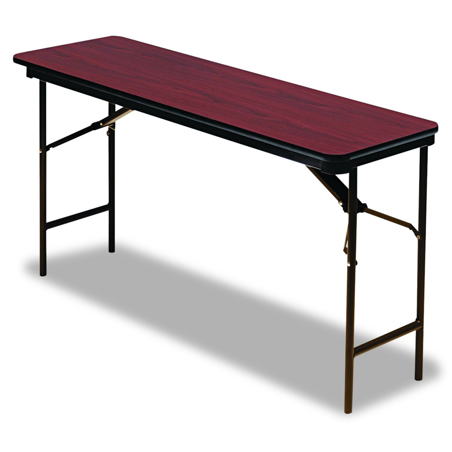 Commercial Wood Laminate Folding Table with Brown Steel Legs - 18