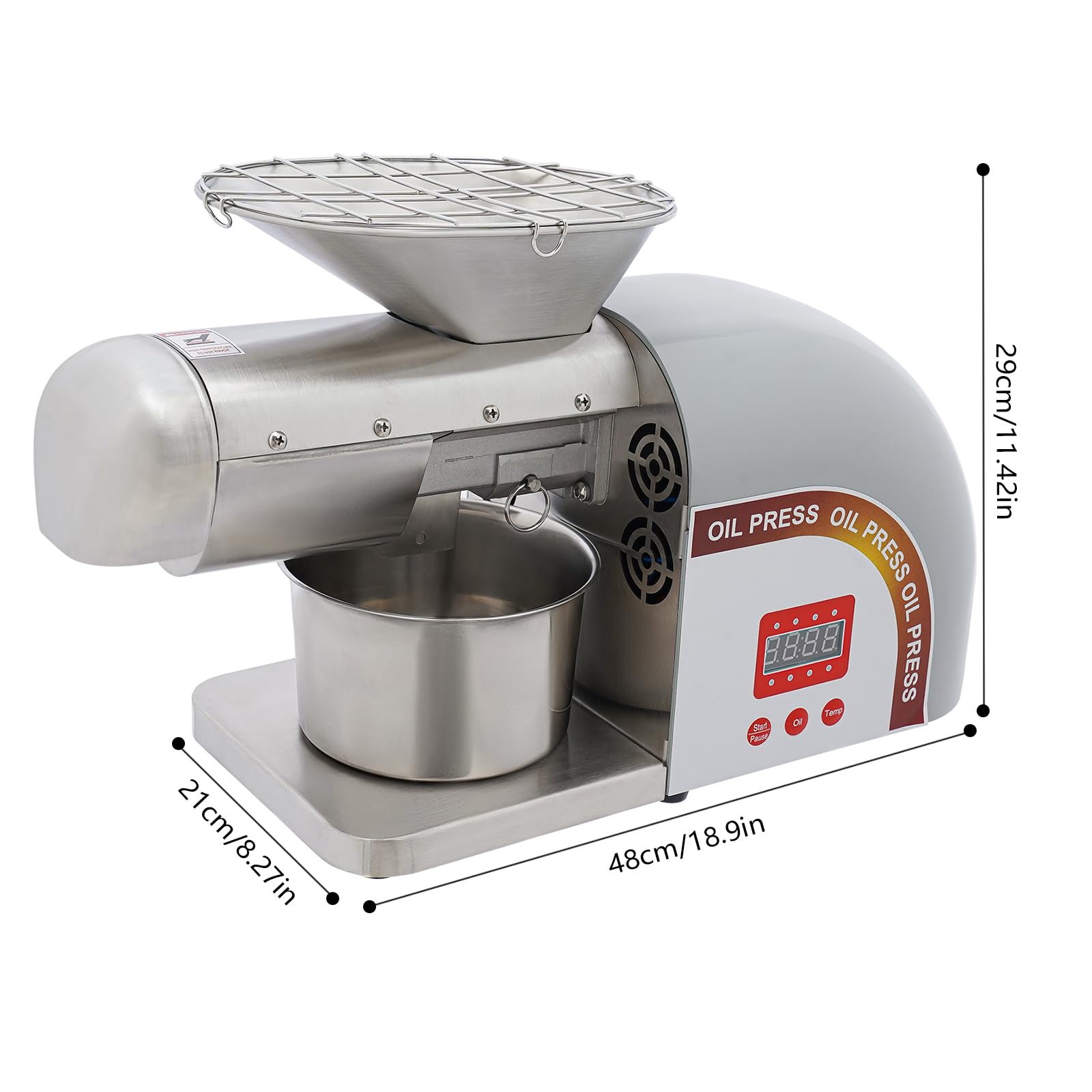 1800W Electric Oil Press Machine - Automatic Oil Extractor for Home & Commercial Use - Stainless Steel Oil Press for Nuts, Walnuts, Linseed, Peanuts & Sesame Seeds - Adjustable Temperature - Perfect for Healthy Cooking, DIY Essential Oils & Small Business Production