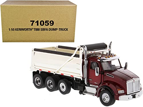 Kenworth T880 SBFA Dump Truck 1/50 Scale Diecast Model - Radiant Red & Chrome Finish by Diecast Masters | Collectible Truck for Display, Gifts & Model Enthusiasts