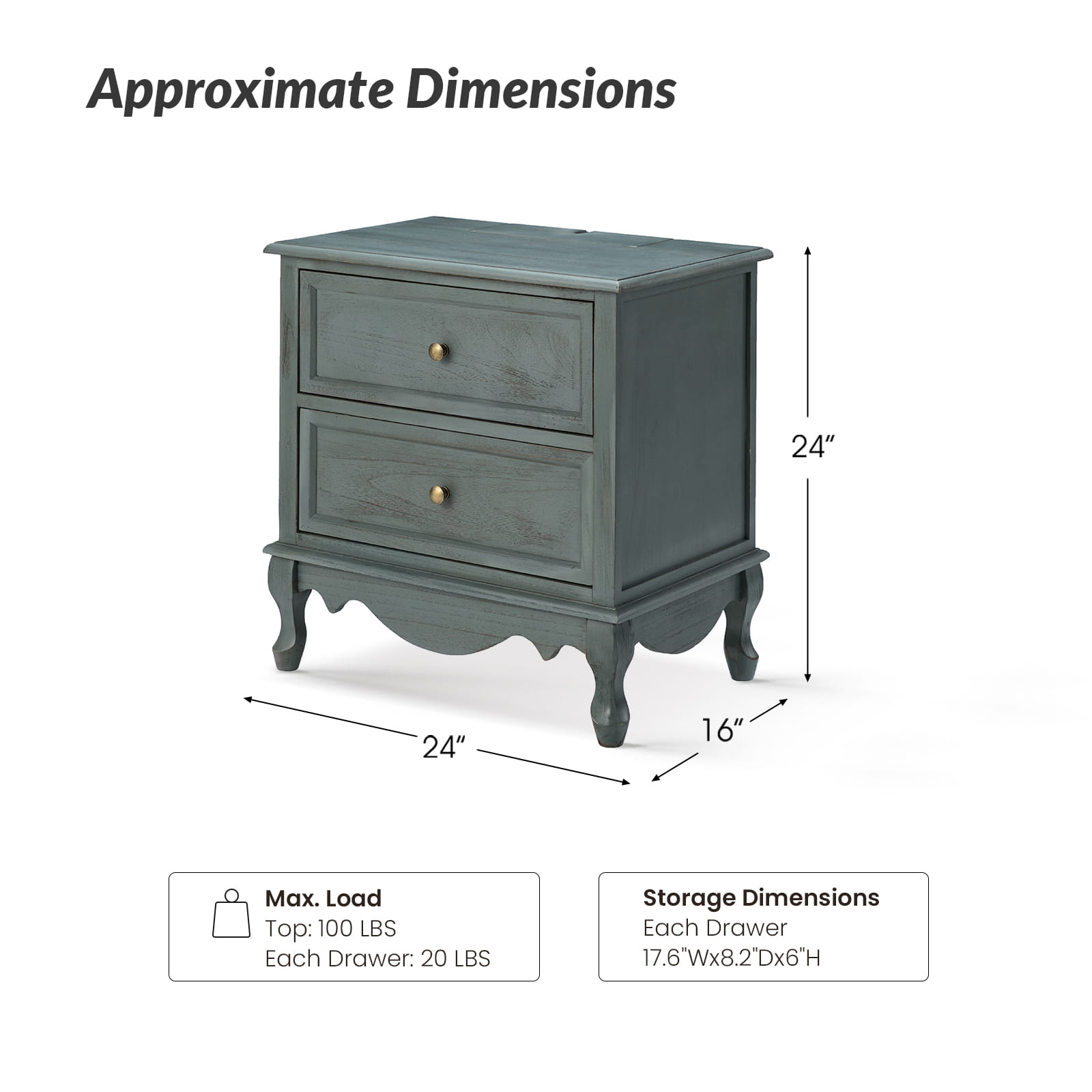 Galatea 24 Inch Tall 2-Drawer Nightstand Chest - Modern Bedside Table with Optional Styles for Bedroom, Living Room, or Office Storage
