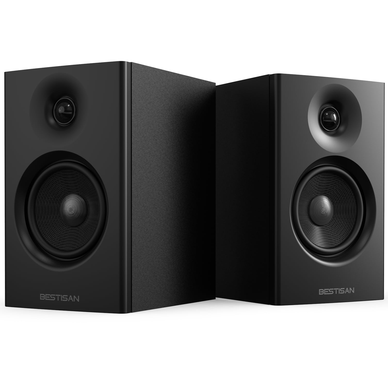 BESTISAN 50W Bluetooth Bookshelf Speakers with 4 Inch Woofer, Stereo Speakers for Record Player, Turntable, PC, and TV, RCA/USB Input, Subwoofer Output, Perfect for Home Theater, Gaming, and Music Listening