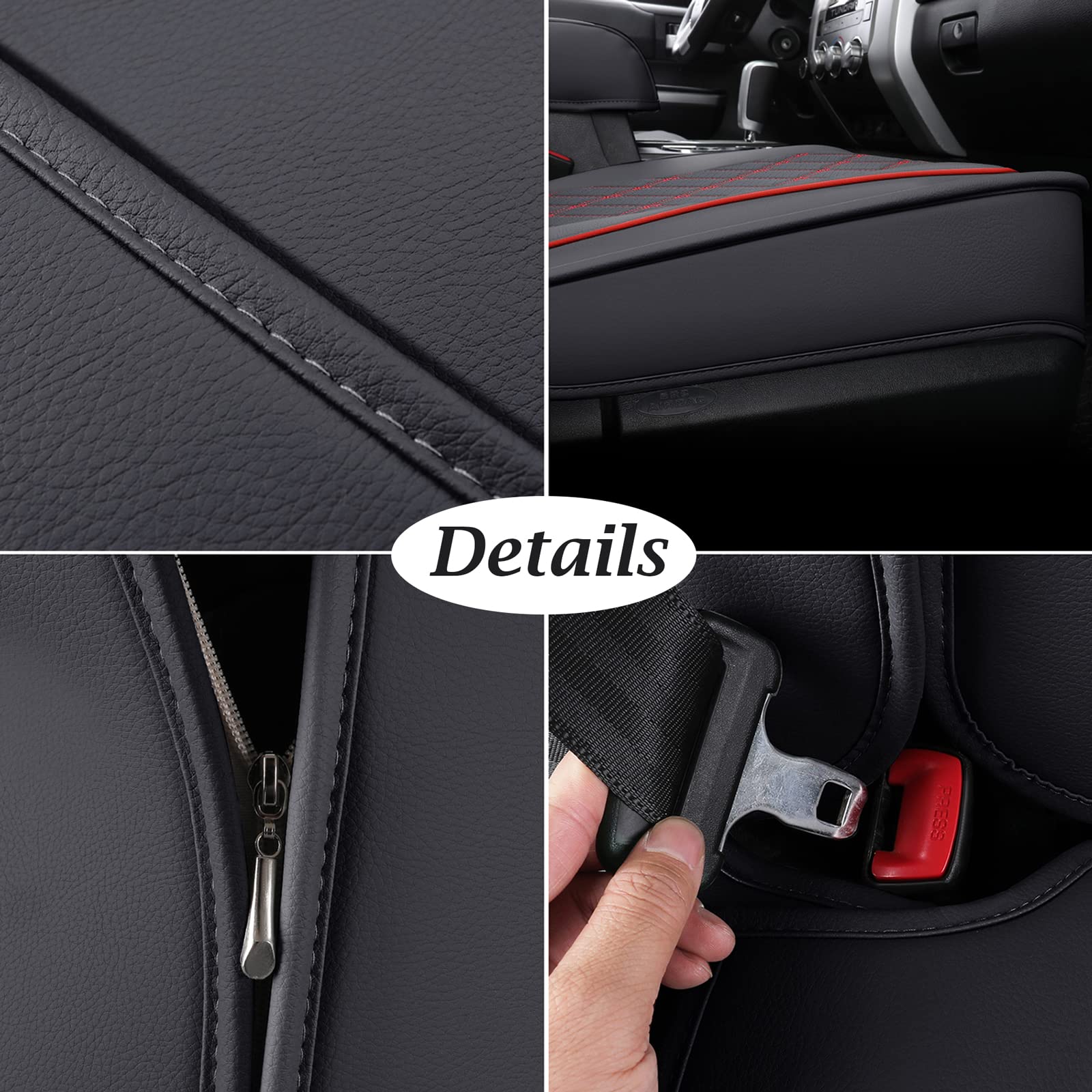 Premium Leather Car Seat Covers for 2007-2021 Toyota Tundra - Full Set Custom Fit Truck Seat Protectors (Red) | Durable & Stylish Upgrade for Off-Roading, Work Commutes & Family Road Trips