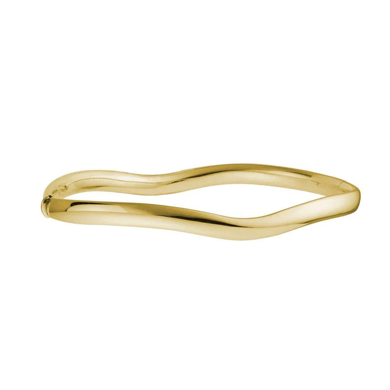 14K Yellow Gold Wave Hinged Bangle Bracelet for Women - Elegant Stackable Jewelry Gift for Birthday, Anniversary & Special Occasions