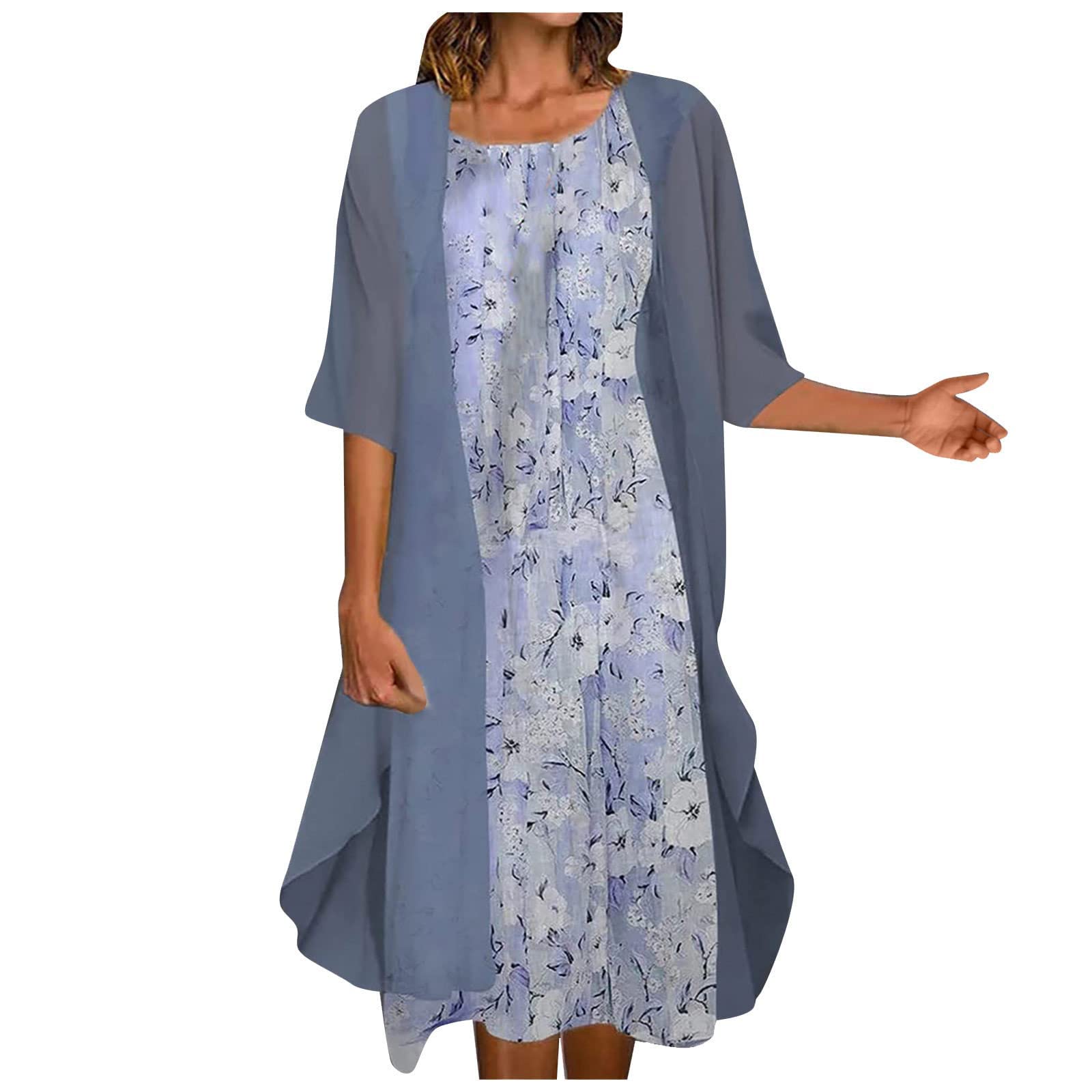 Women's Summer Floral Print Chiffon Dress 2-Piece Set - Flowy Sleeveless Crewneck Plus Size Wedding Guest Dress - Perfect for Beach Vacations, Garden Parties & Casual Outings