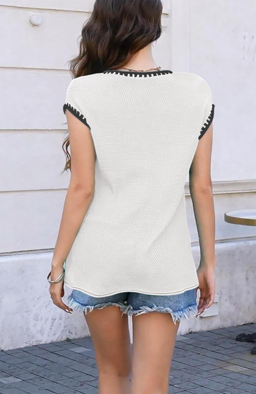 Women's Waffle Knit Sweater Shirts - Cap Sleeve Summer Tops & Basic Tank Tops for Casual Wear, Beach Outfits, and Layering