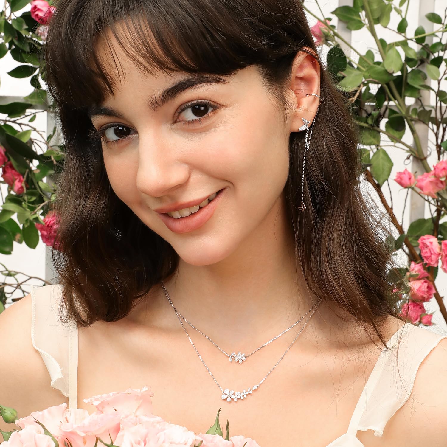 Butterfly Ear Cuff & CZ Chain Earrings for Women - 925 Sterling Silver Gold Plated Elegant Jewelry Gift for Sister, Friend - Perfect for Daily Wear, Parties & Special Occasions