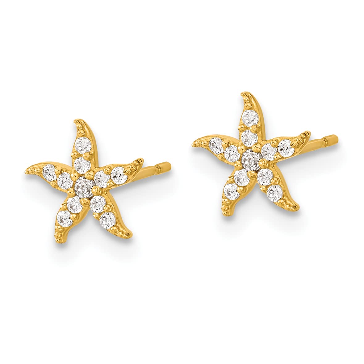 14K Solid Yellow Gold Cubic Zirconia CZ Starfish Stud Earrings for Women - Elegant Beach Jewelry Gift for Her - Perfect for Summer Vacations, Weddings & Casual Wear