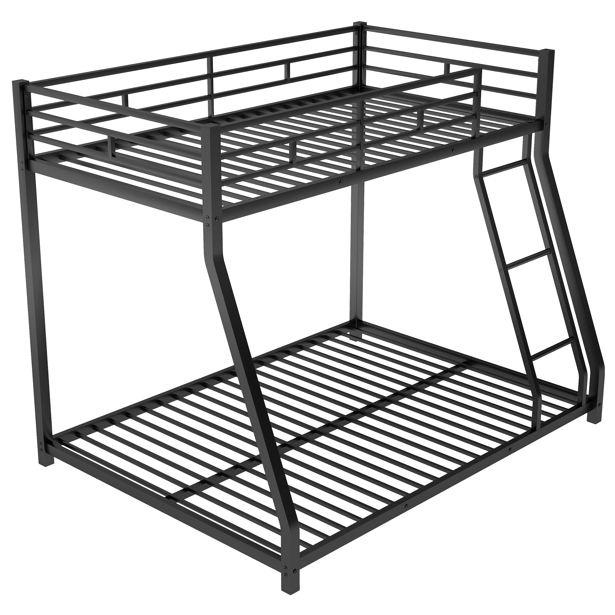 Twin Over Full Metal Bunk Bed with Ladder & Guardrail - Sturdy Low Profile Bunk Bed for Adults, Teens, Boys & Girls - Space Saving Black Bunk Bed for Small Rooms, Dorms, Kids Bedrooms & Guest Rooms