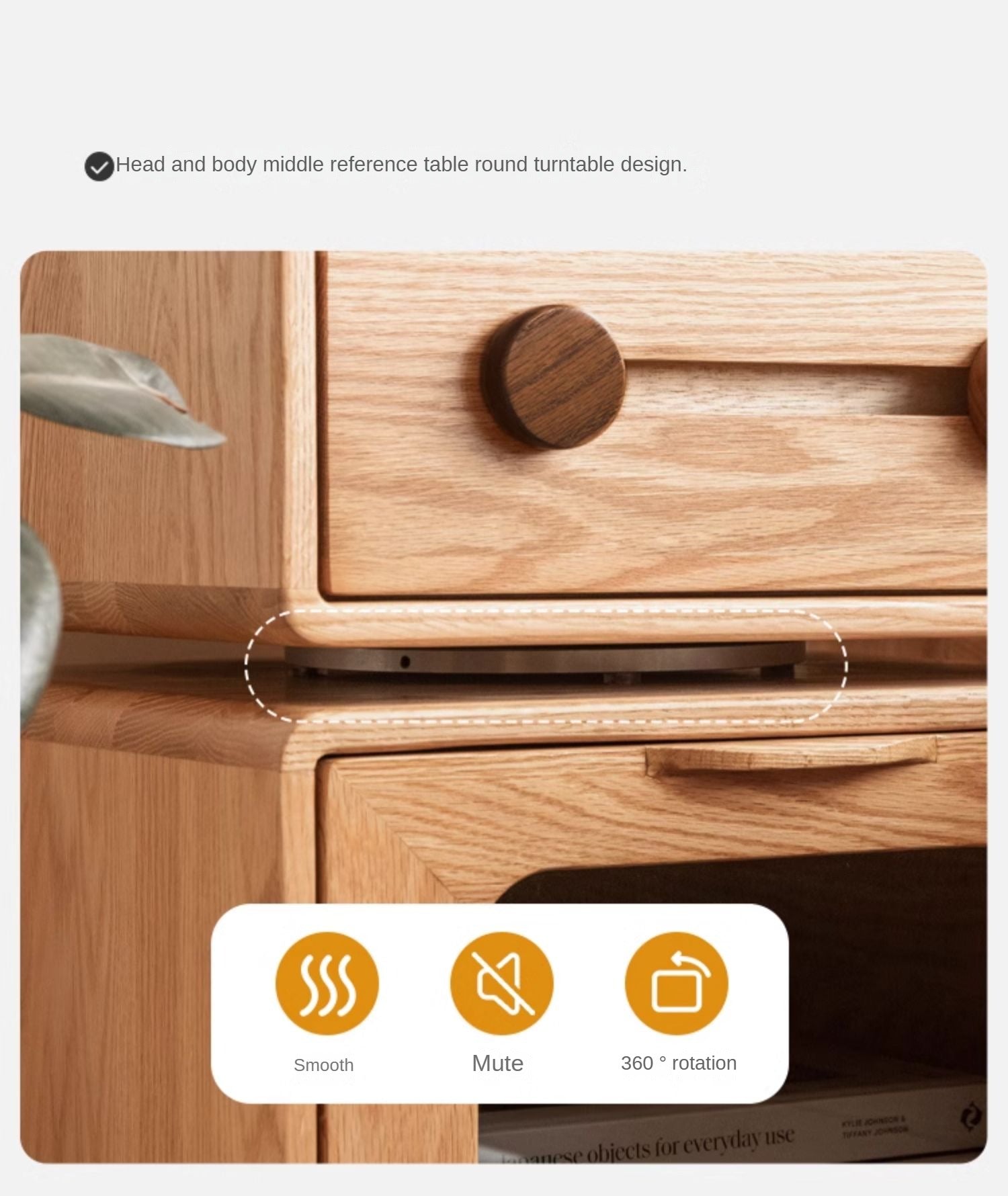 360° Rotating Oak Solid Wood Nightstand - Modern Bedside Table for Bedroom, Living Room & Office